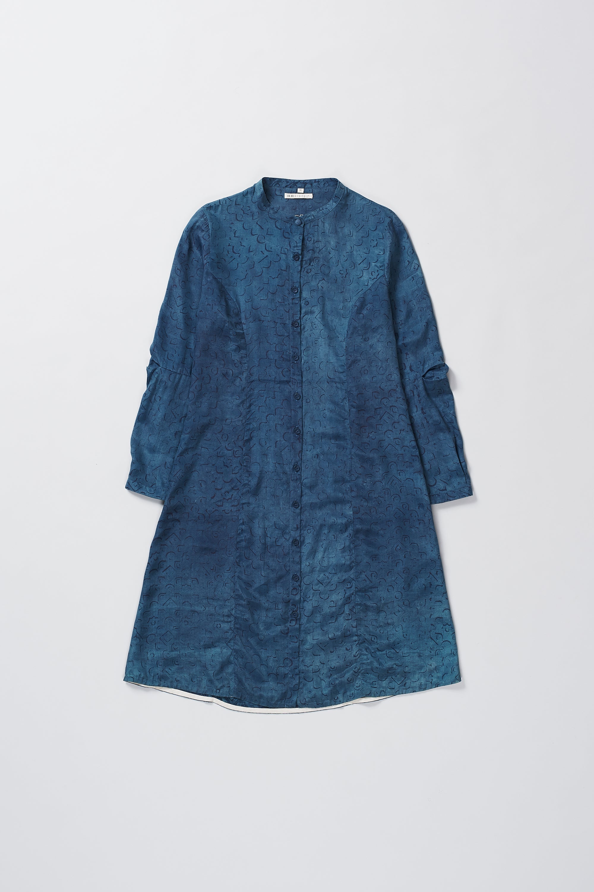 MEDIUM INDIGO BLOCK PRINT SILK DRESS