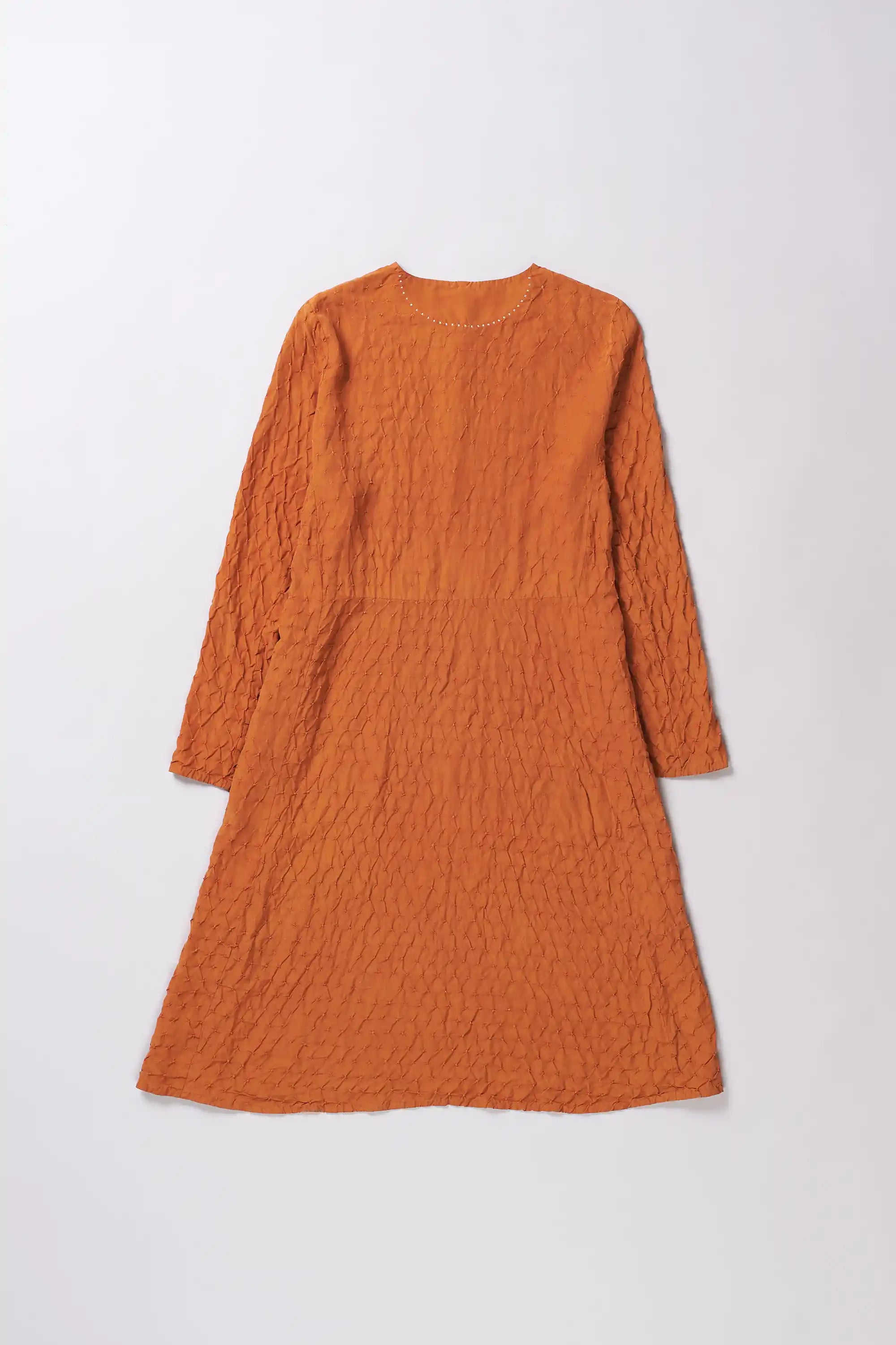 Orange Rust Silk Dress With Bandhani
