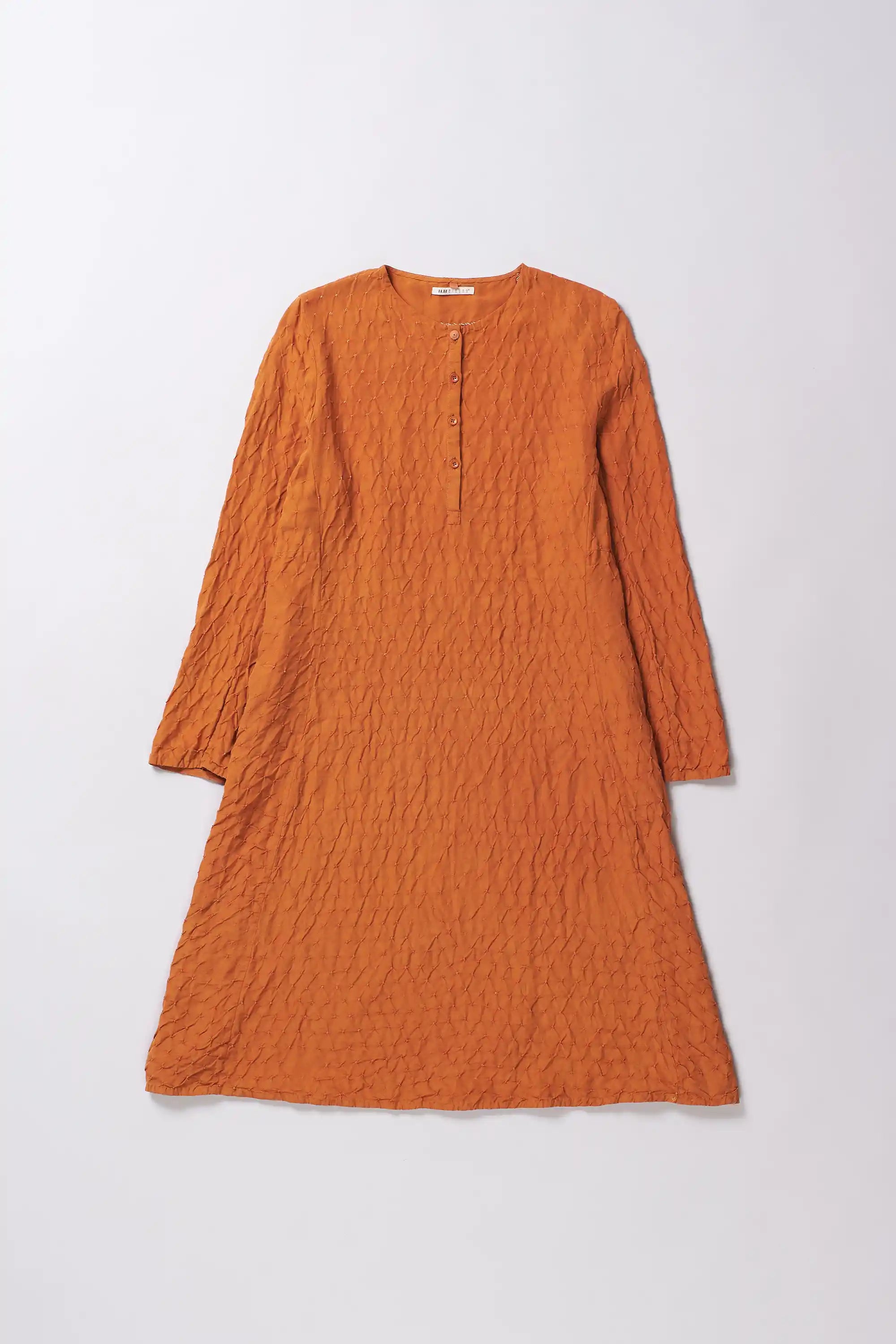 Orange Rust Silk Dress With Bandhani