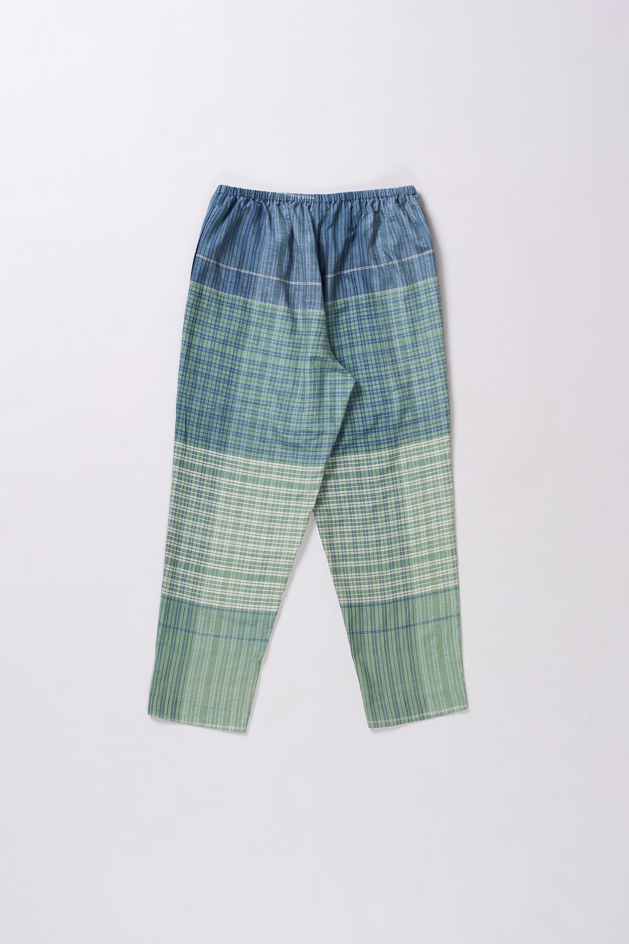 OLIVE GREEN YARN DYED CHECKS JAMDANI PANTS