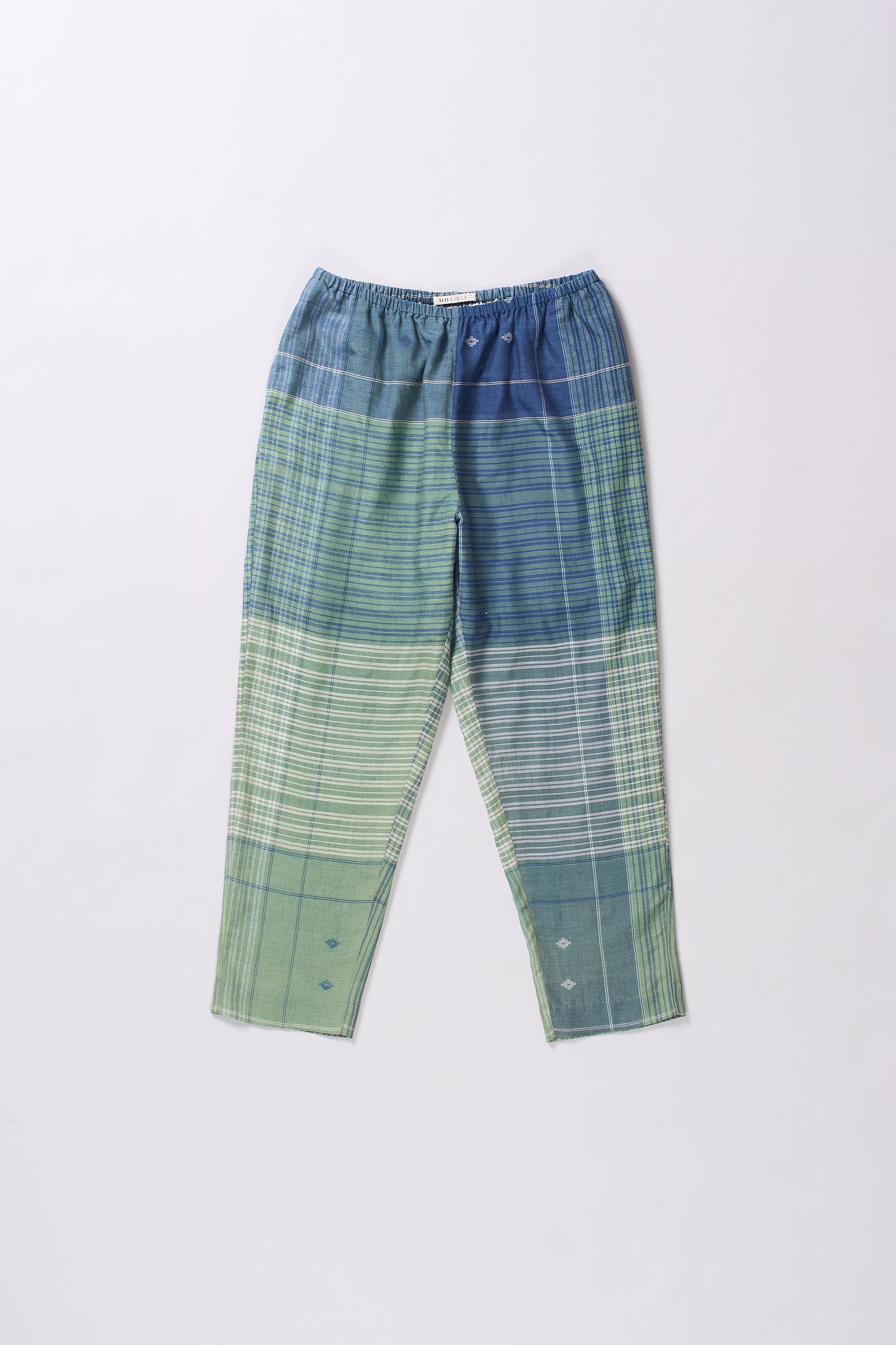 OLIVE GREEN YARN DYED CHECKS JAMDANI PANTS