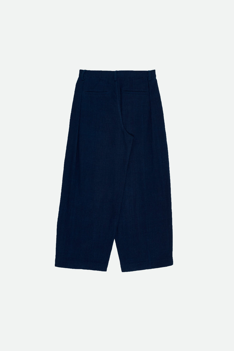 NATURAL INDIGO HANDSPUN COTTON PLEATED TROUSER