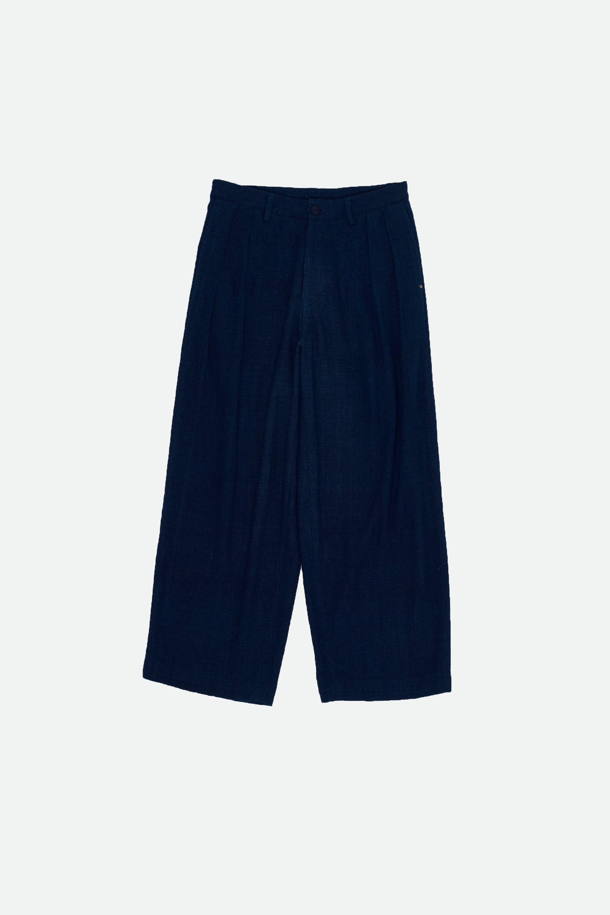 NATURAL INDIGO HANDSPUN COTTON PLEATED TROUSER