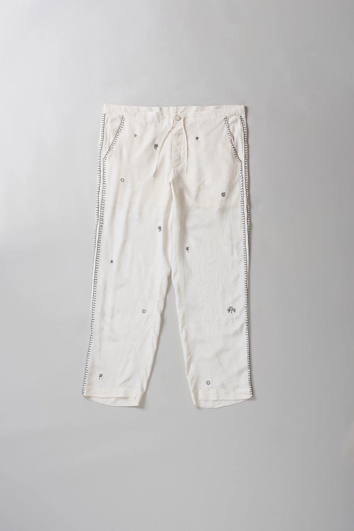 Ecru Embroidered Silk Pant