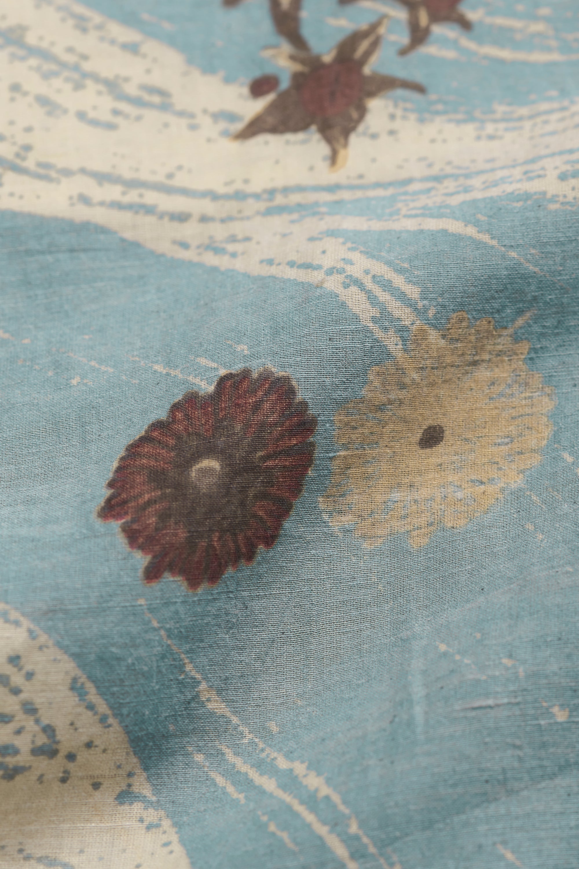 OCEAN BLUE COTTON SILK BLEND SCREEN PRINT PANT
