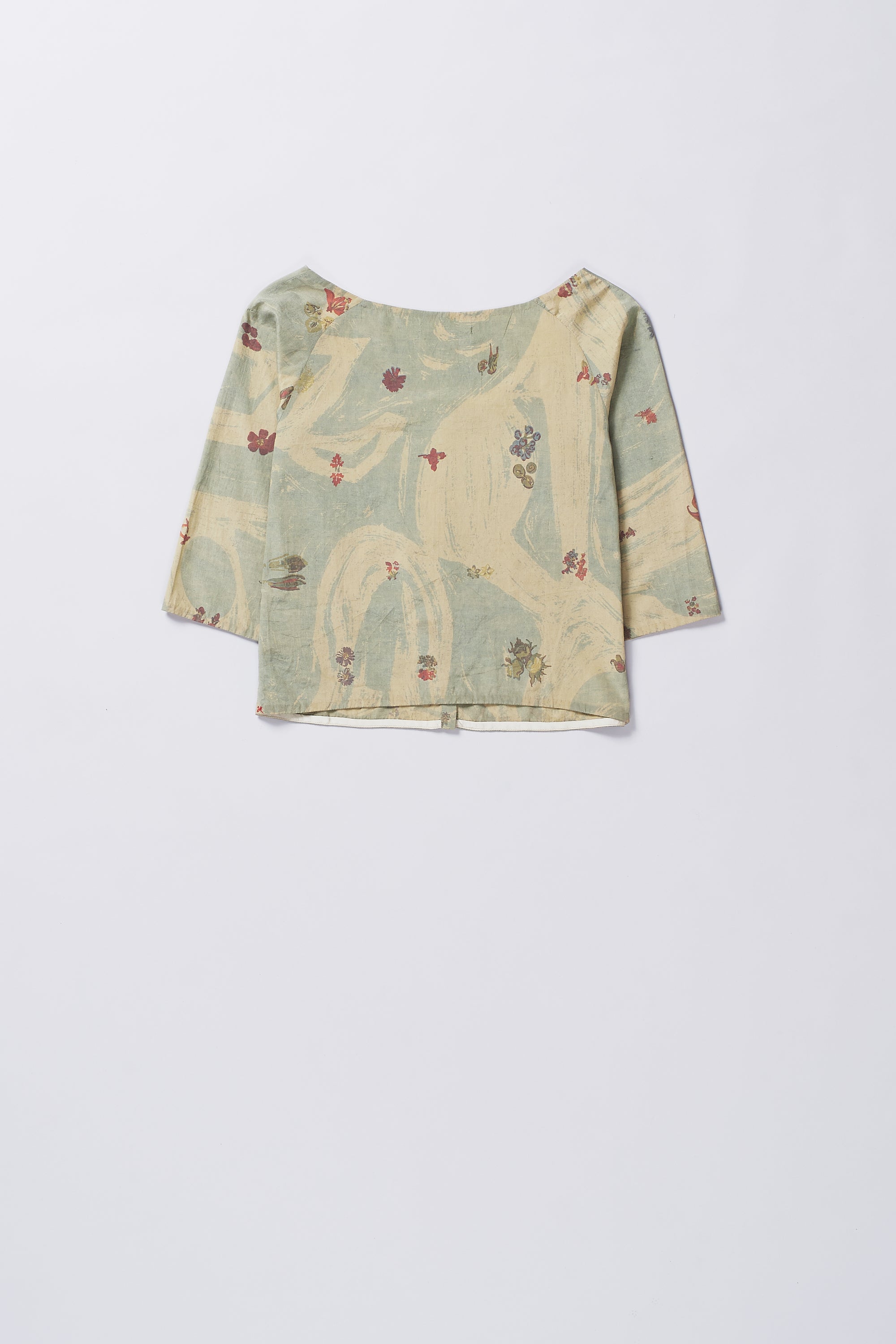 OCEAN BLUE COTTON SILK BLEND SCREEN PRINT TOP