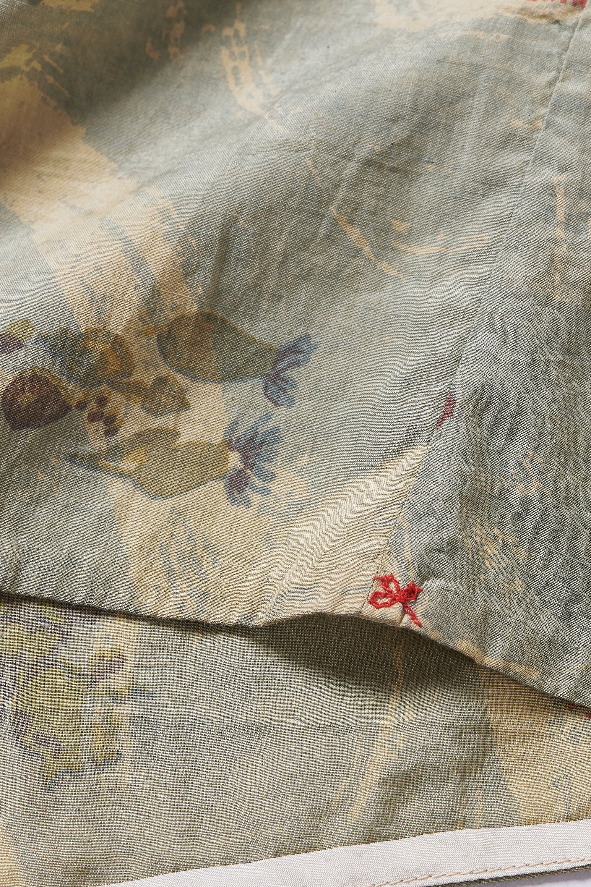 OCEAN BLUE COTTON SILK BLEND SCREEN PRINT TOP