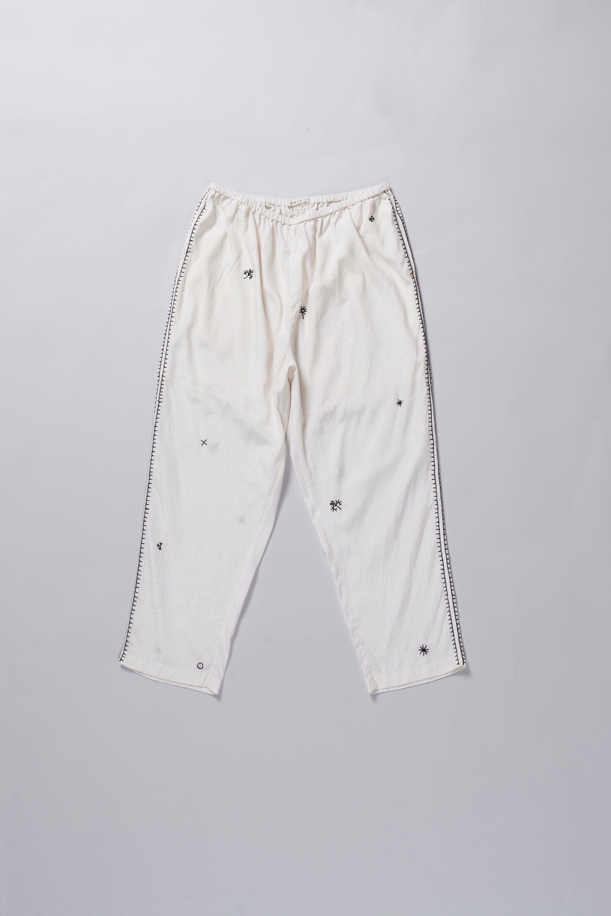 ECRU WITH HAND EMBROIDERY COTTON TROUSER