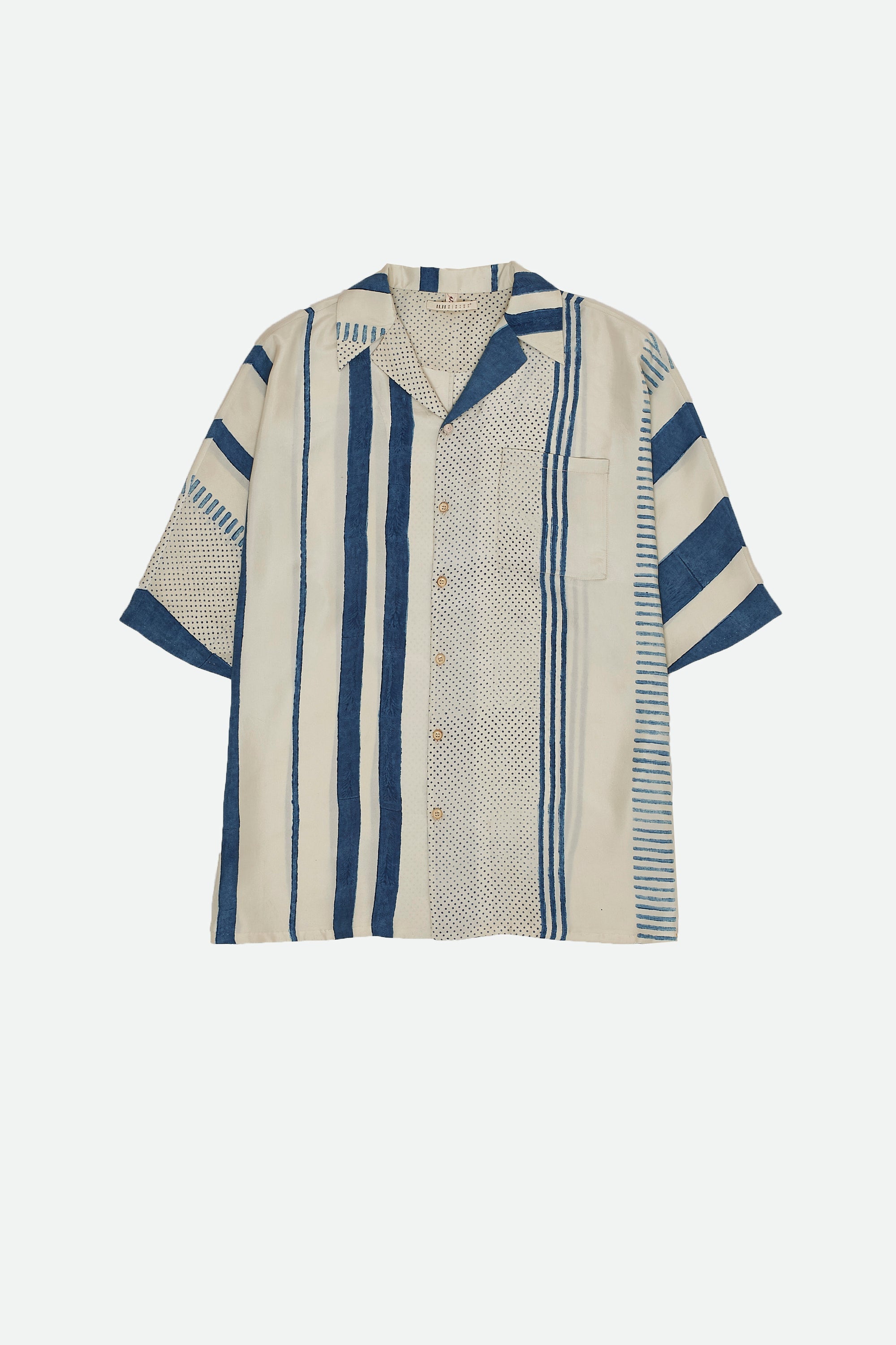 ECRU SILK BLOCK PRINTED SHIRT