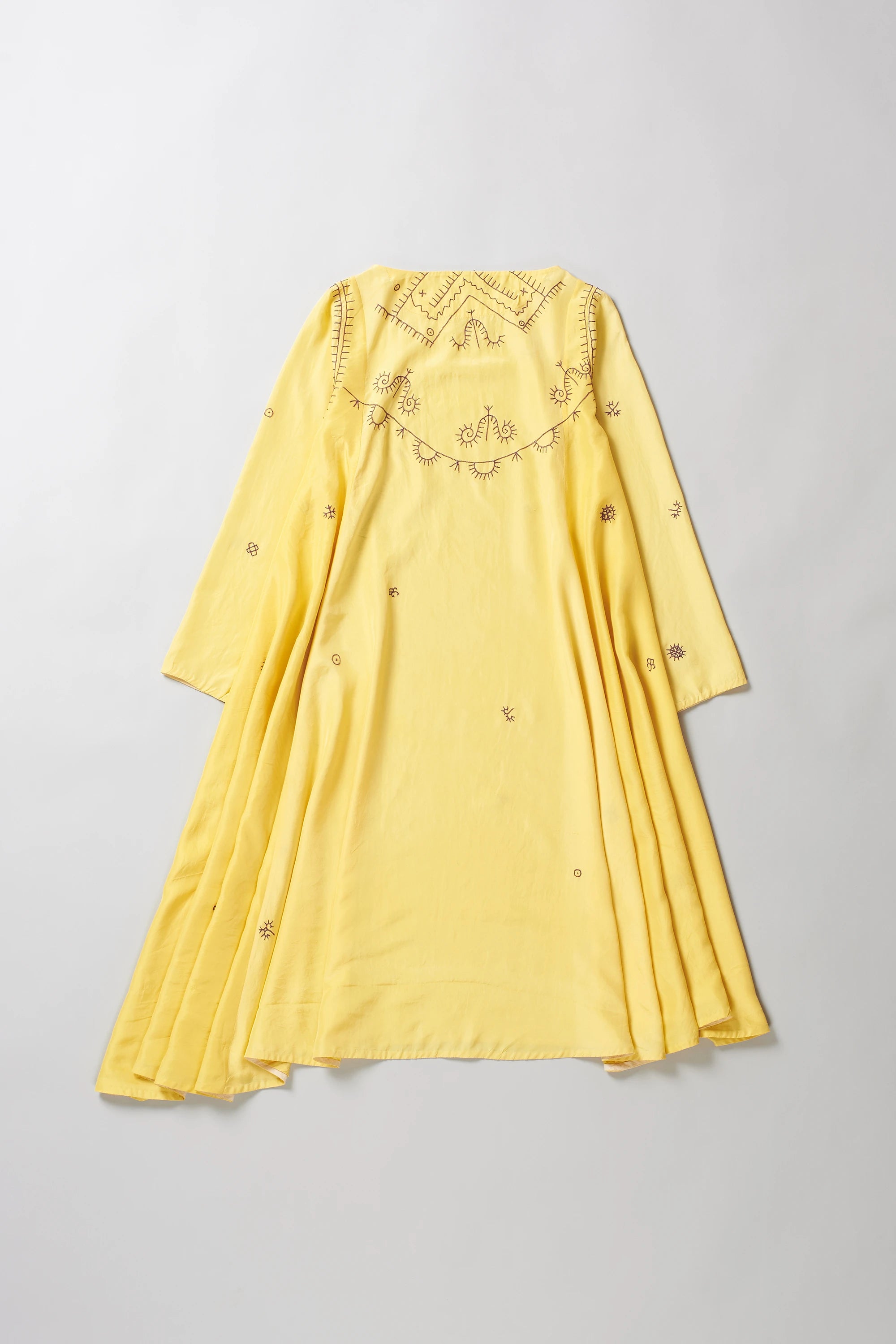 Lemon Yellow Hand Embroidered Silk Dress