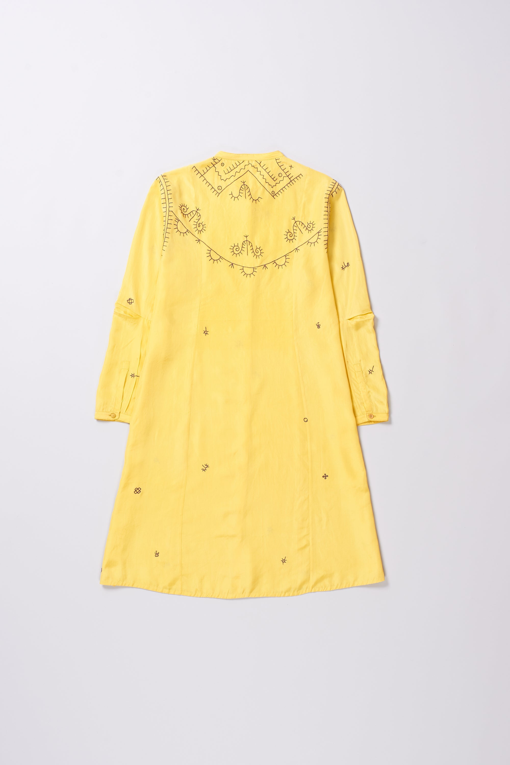 LEMON YELLOW HAND EMBROIDERED SILK DRESS