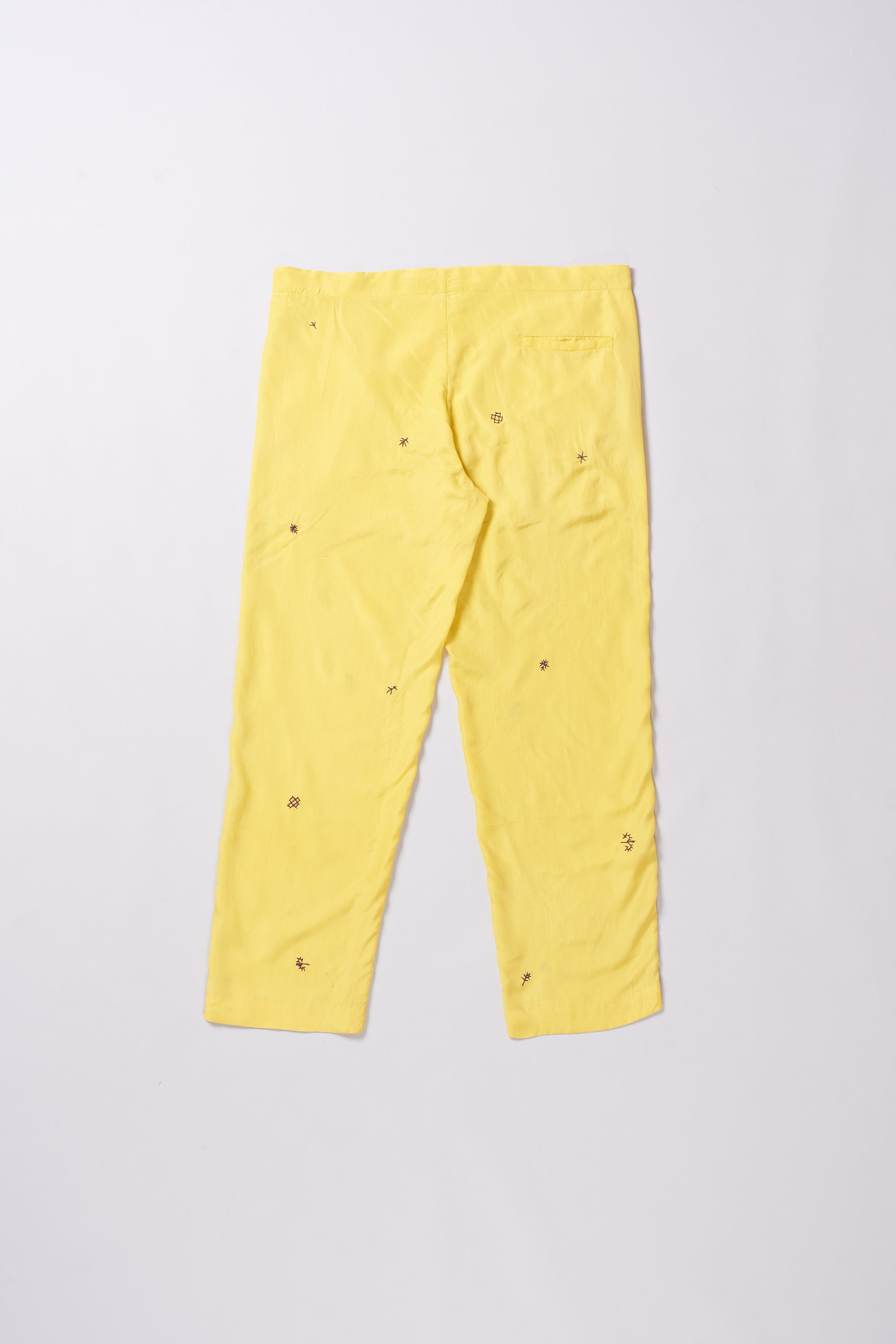 LEMON YELLOW EMBROIDERED SILK PANT