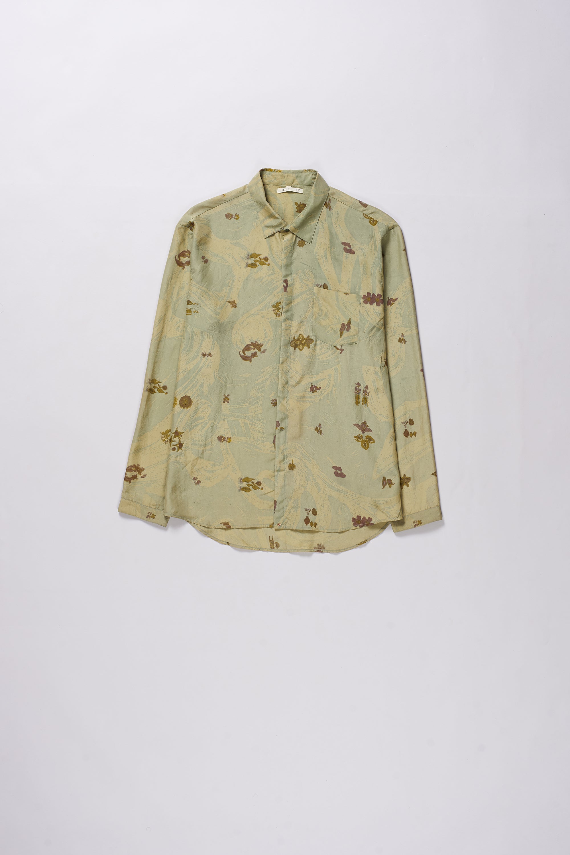 AQUA BLUE SCREEN PRINTED SILK SHIRT