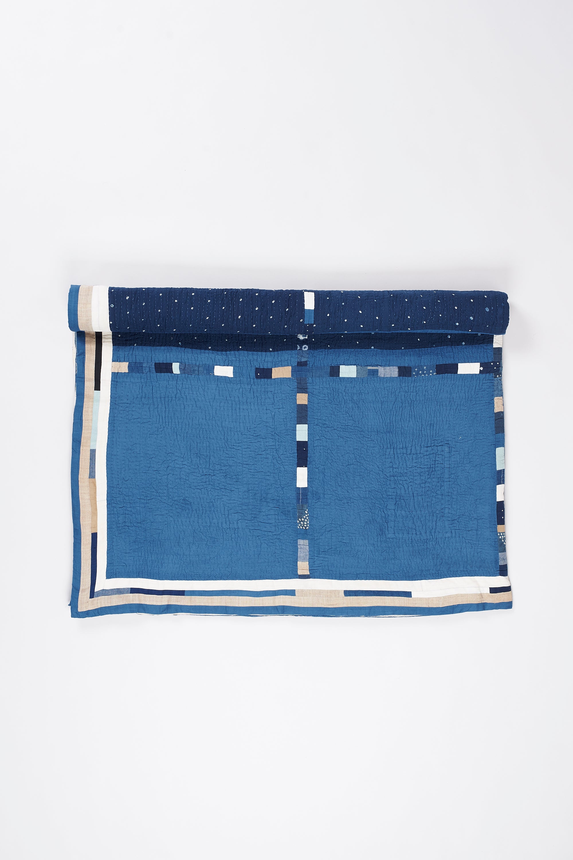 HAND EMBROIDERED PATCHWORK QUILT QUEEN SIZE IN SHADES OF INDIGO