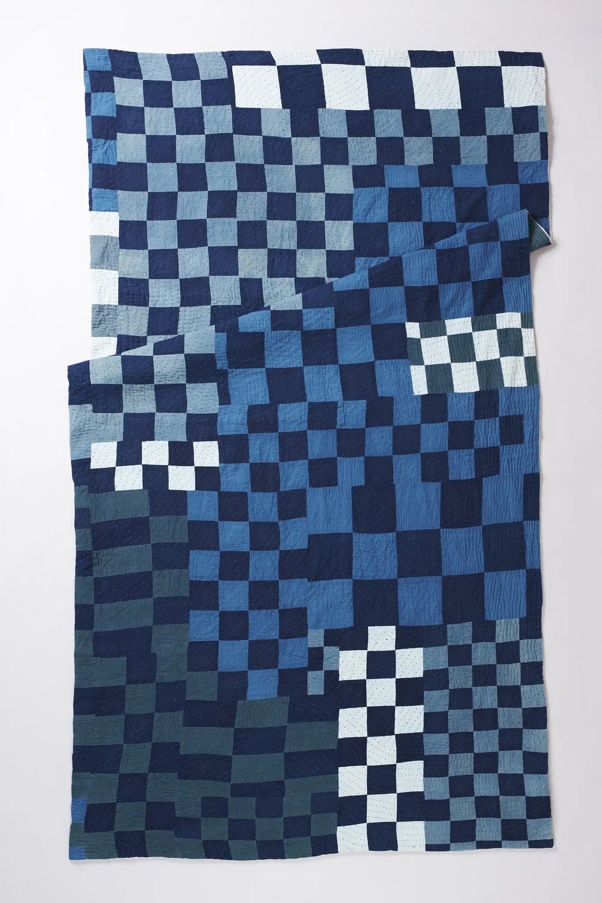 Chequered Patchwork Quilt in Shades of Indigo
