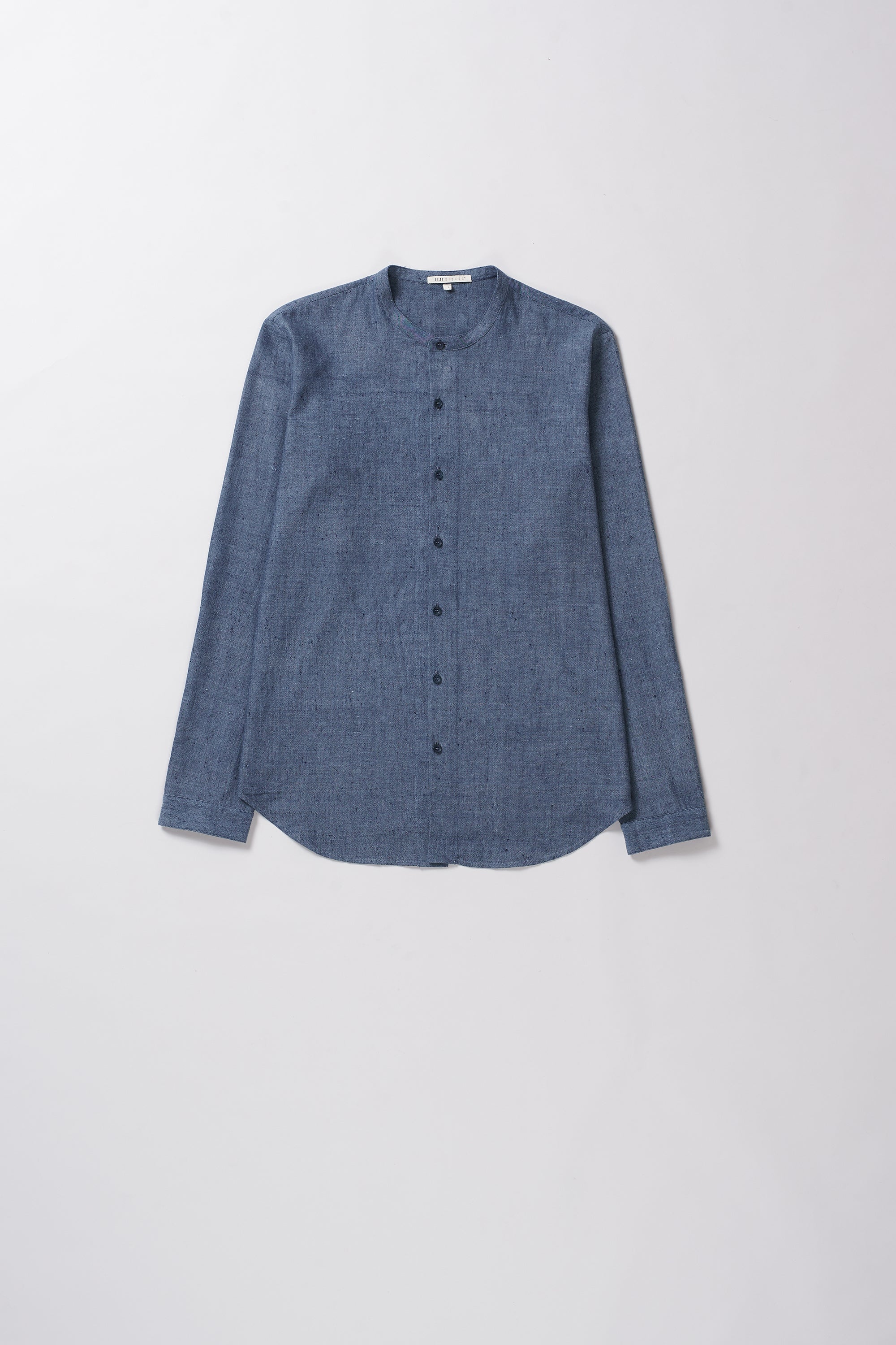 Band Collar Chambray Shirt in Medium Indigo