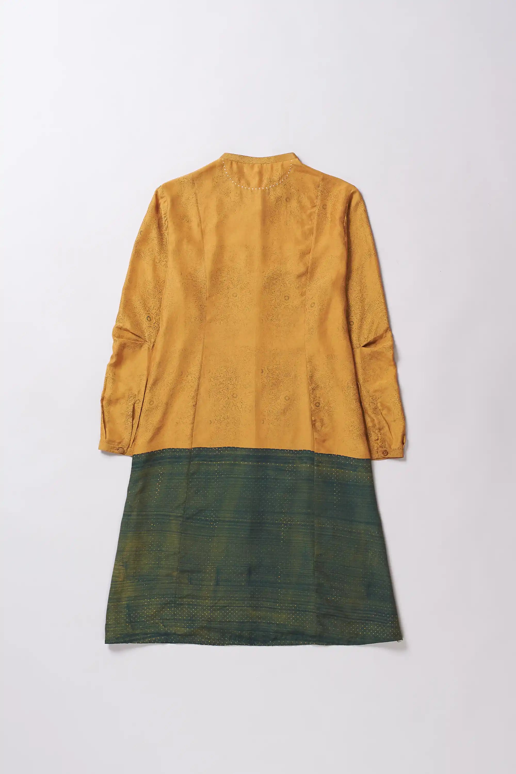 Mustard Yellow Block Printed Silk Dress