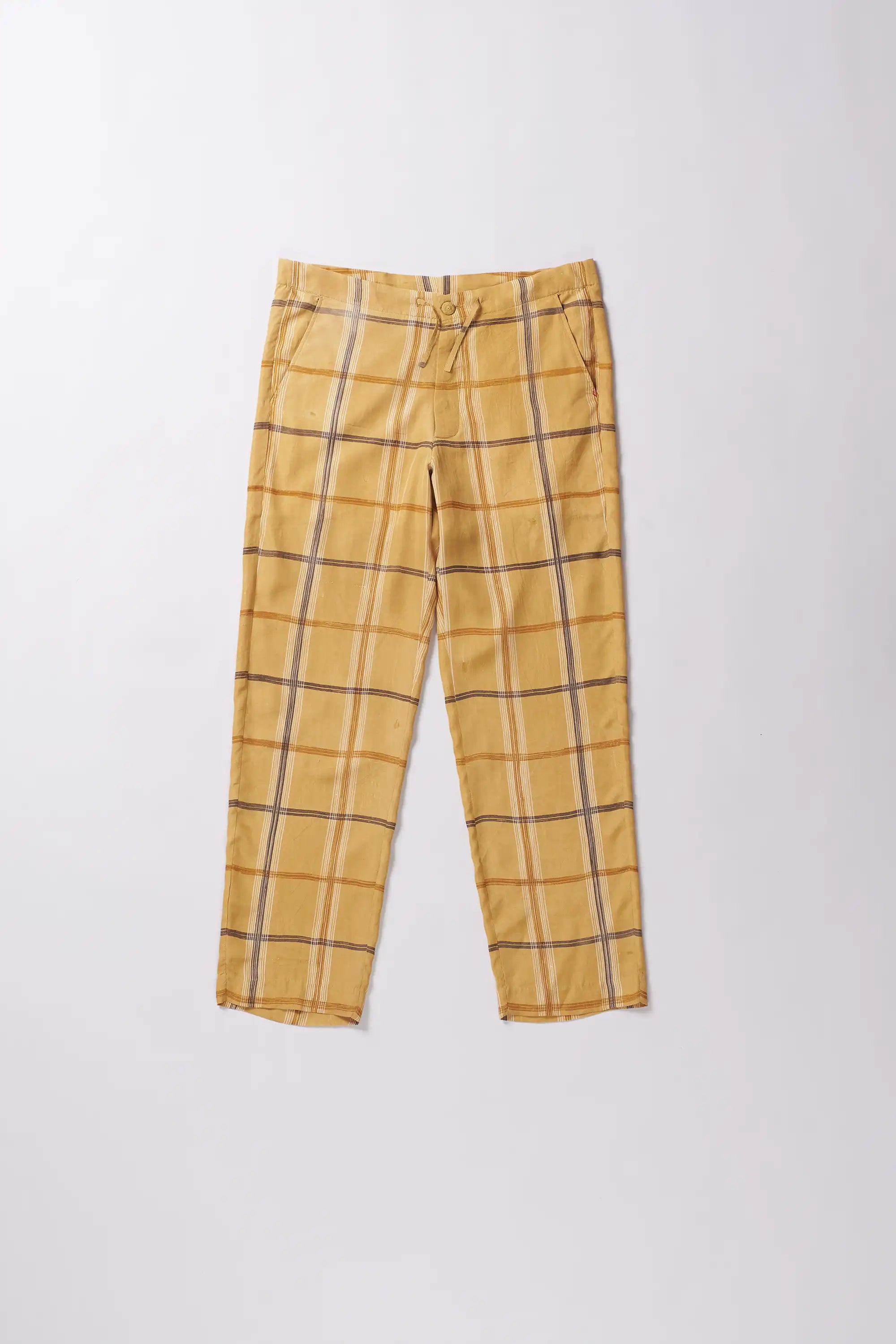 Mustard Yellow Checked Drawstring Unisex Pant