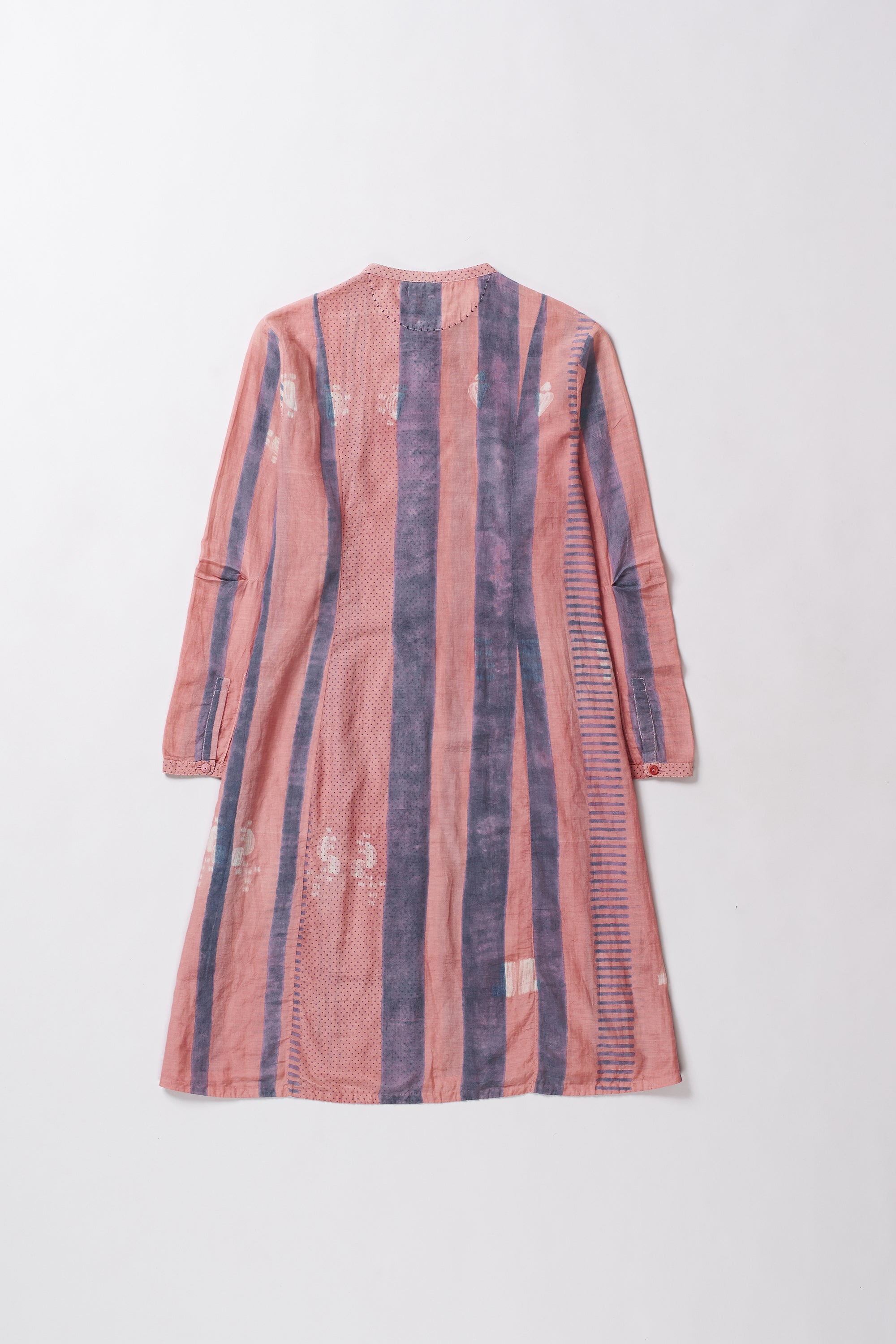 CHALK PINK SHIBORI BLOCK PRINT COTTON SILK BLEND WOMEN DRESS