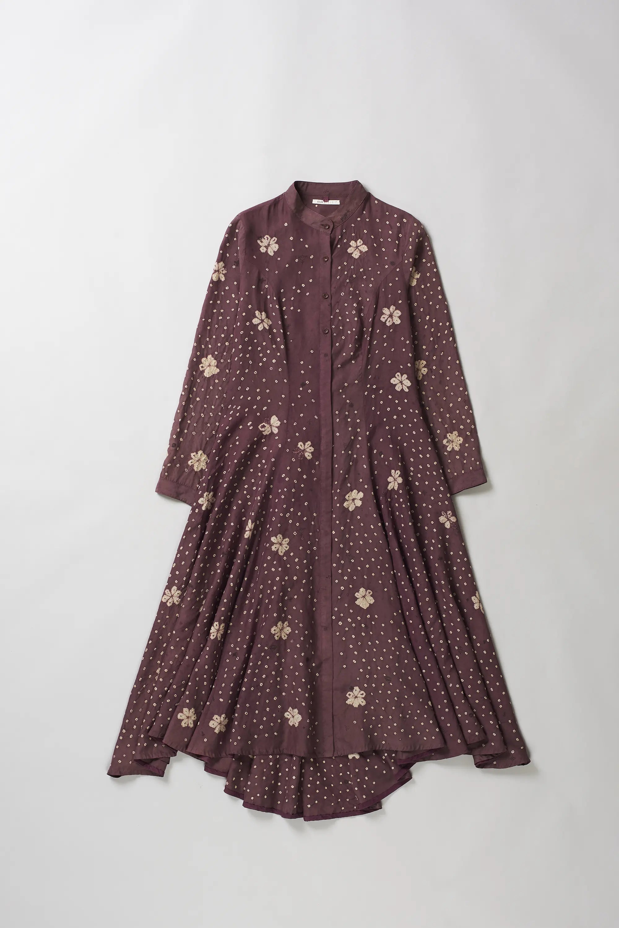 Hand Embroidered Silk Dress in Purple Red