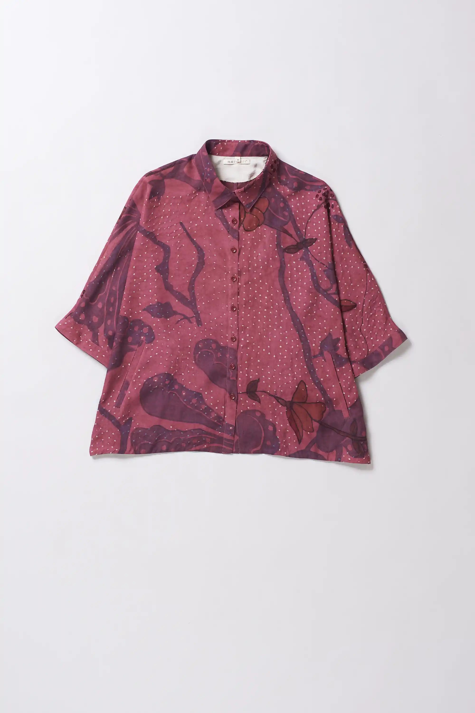 Fuschia Pink Hand Paint And Bandhani Women Shirt