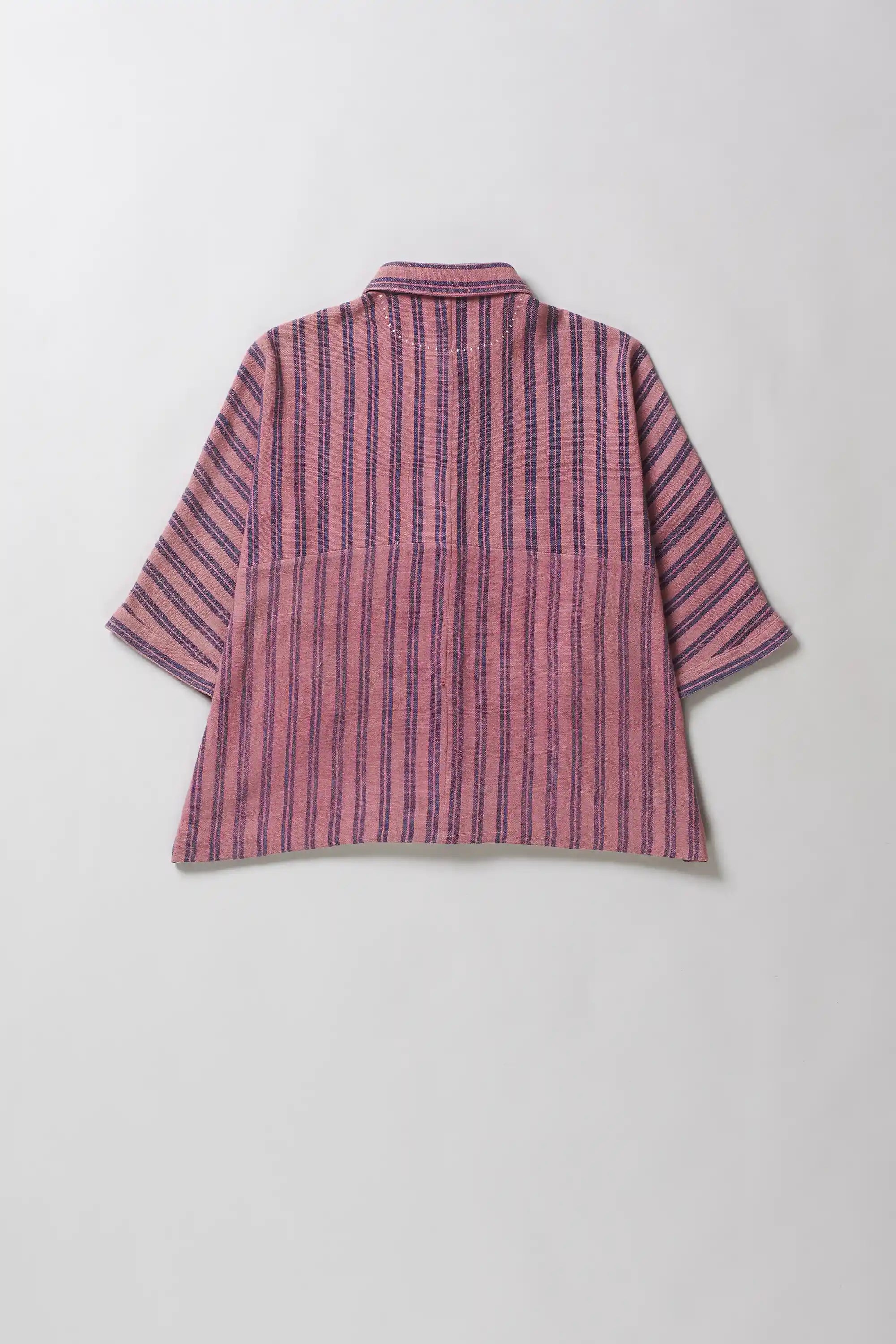 Loose Fit Collared Shirt With Stripes