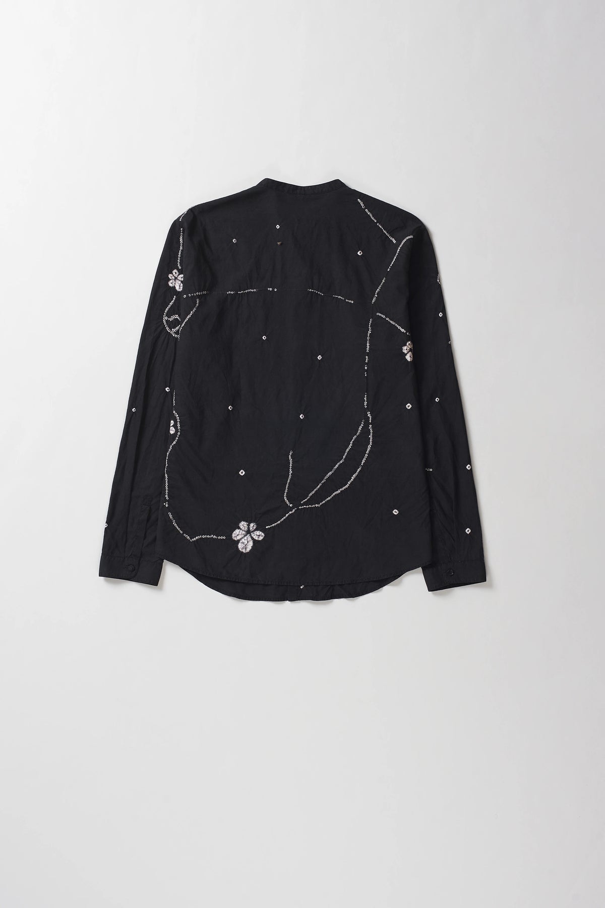 Band Collar Bandhani Shirt in Black