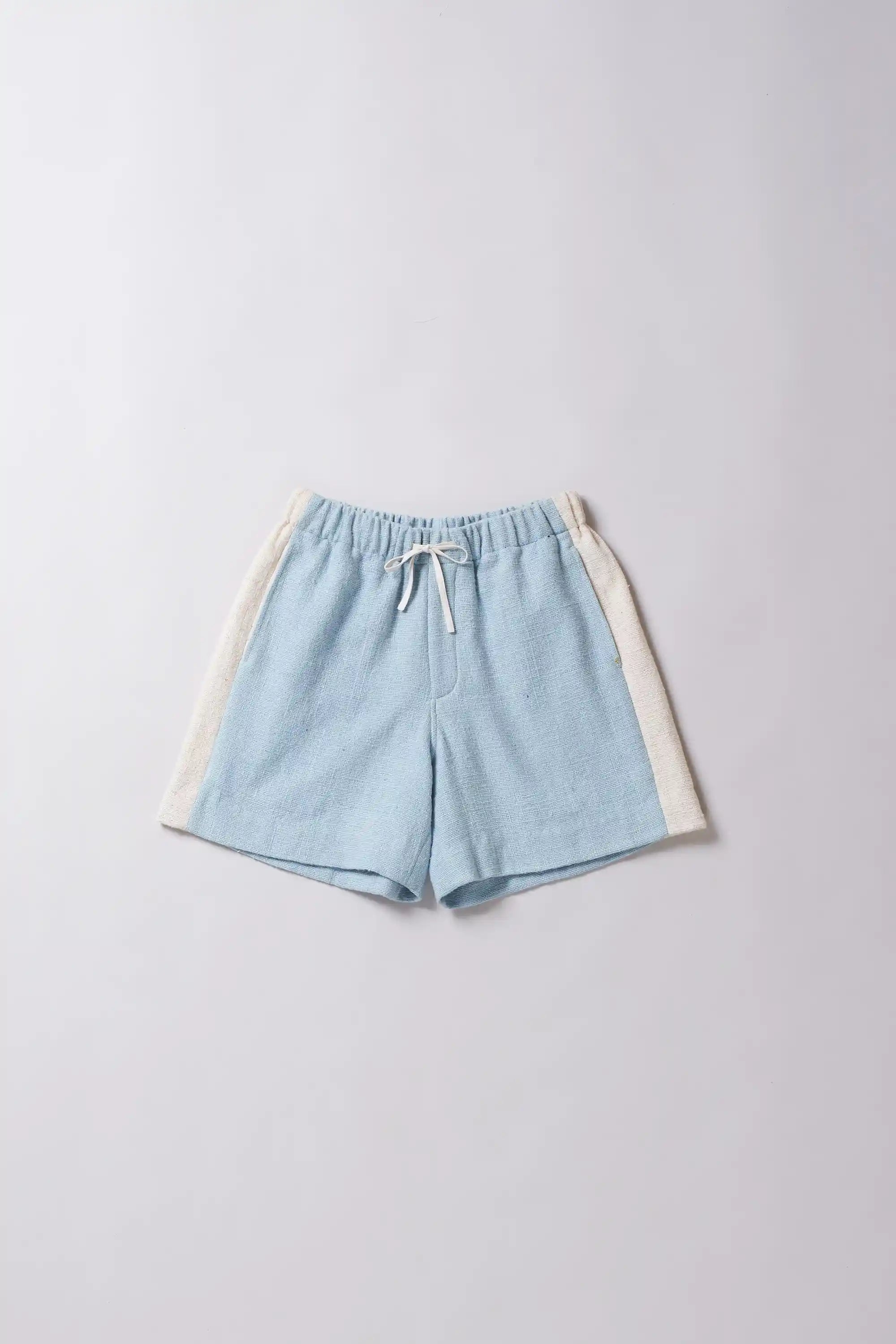 Sky indigo shorts with patchwork