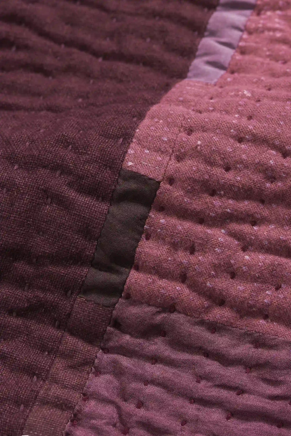 Hand Embroidered Patchwork Quilt in Shades Of Wine
