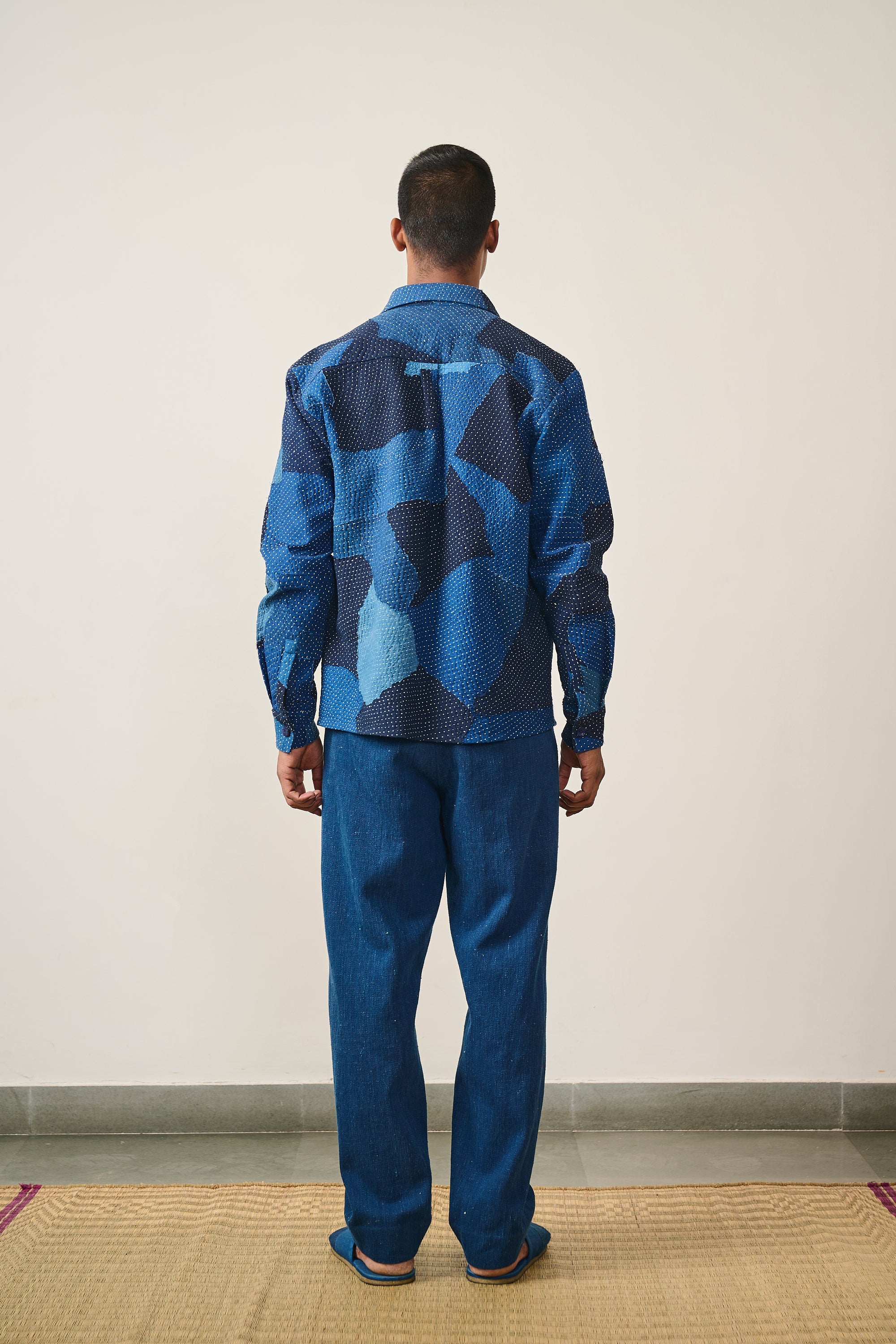 INDIGO COTTON KANTHA PATCHWORK SHIRT