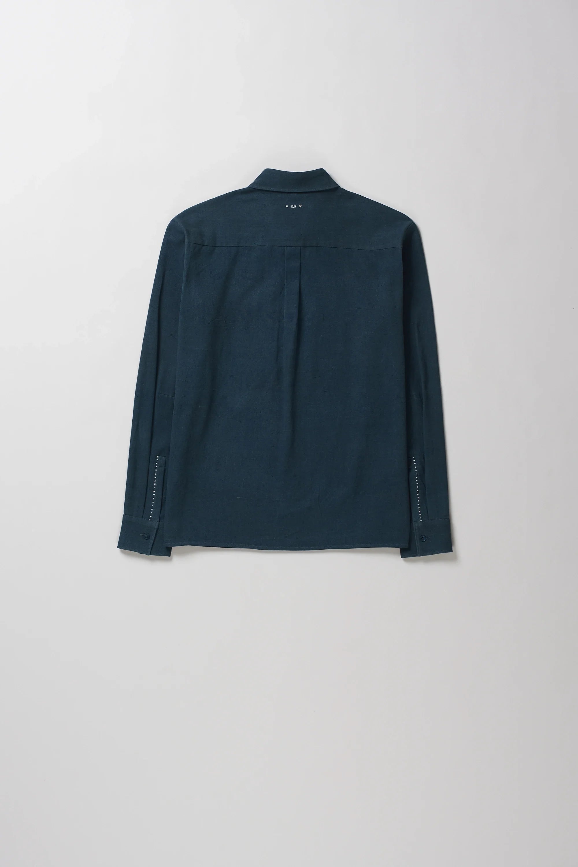 Back image of black indigo shirt