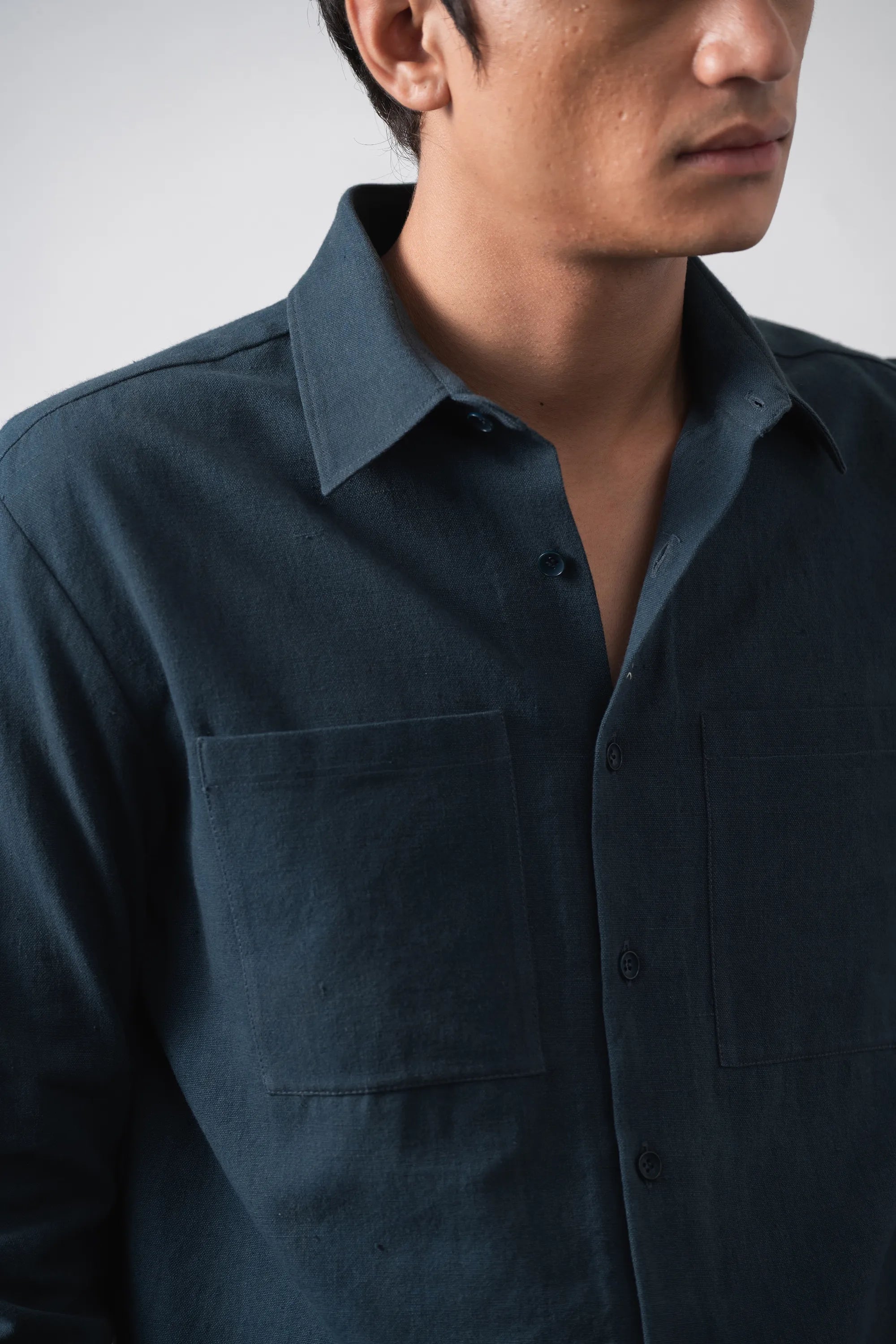 Relaxed Cotton Shirt in Black Indigo
