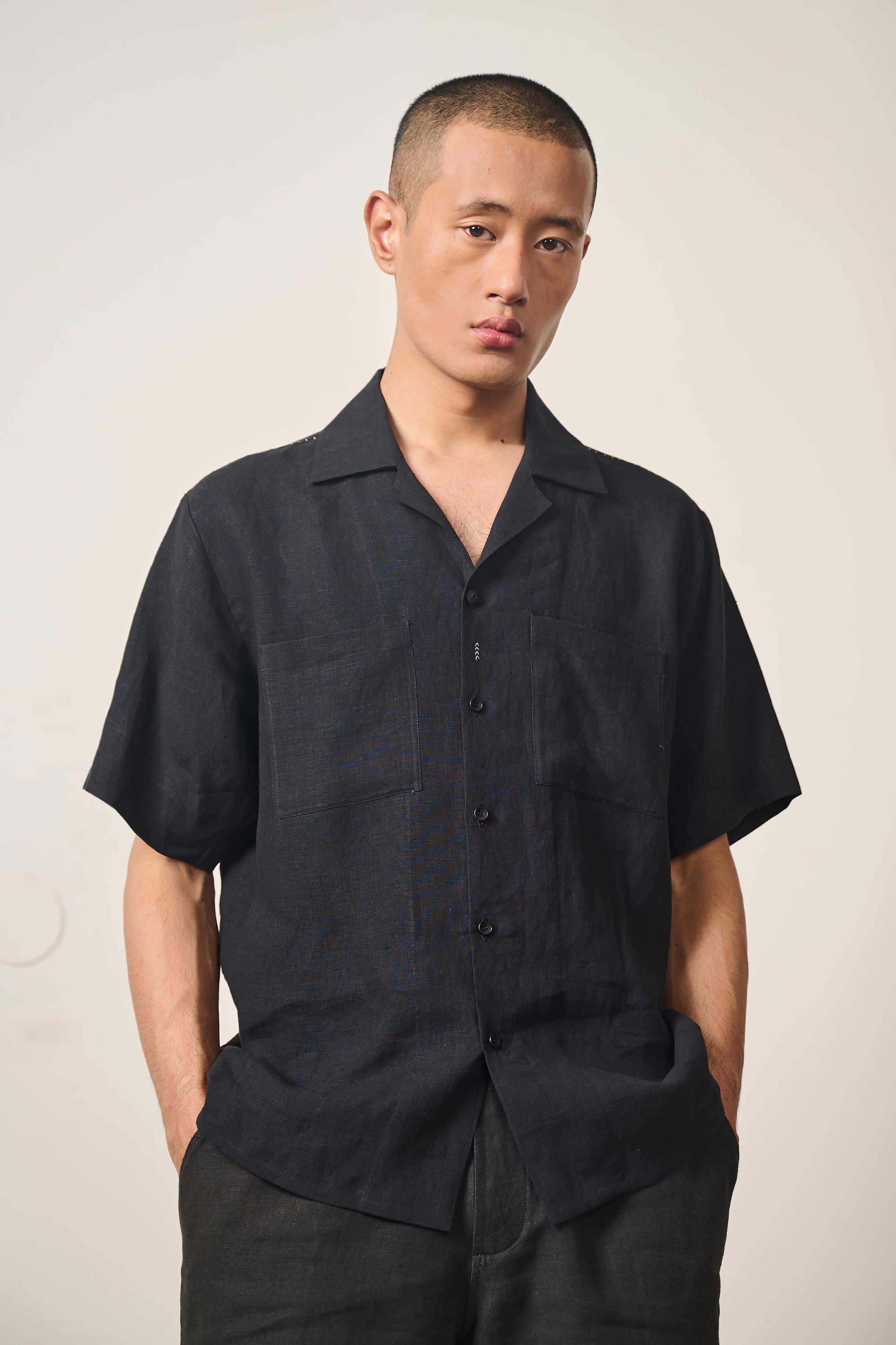 BLACK CAMP COLLAR SHIRT
