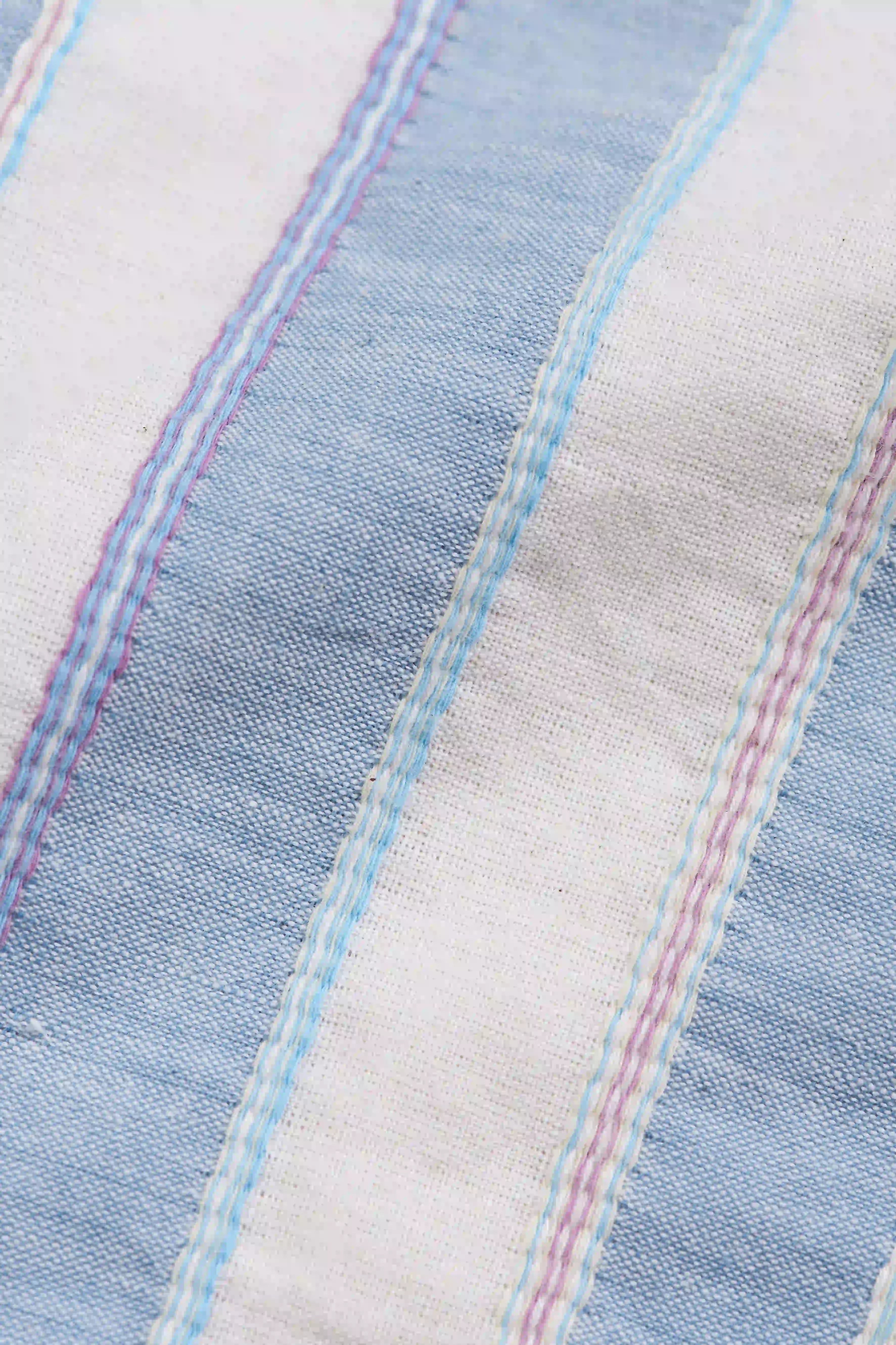 Fabric close-up with stripes in yarn-dyed fabric