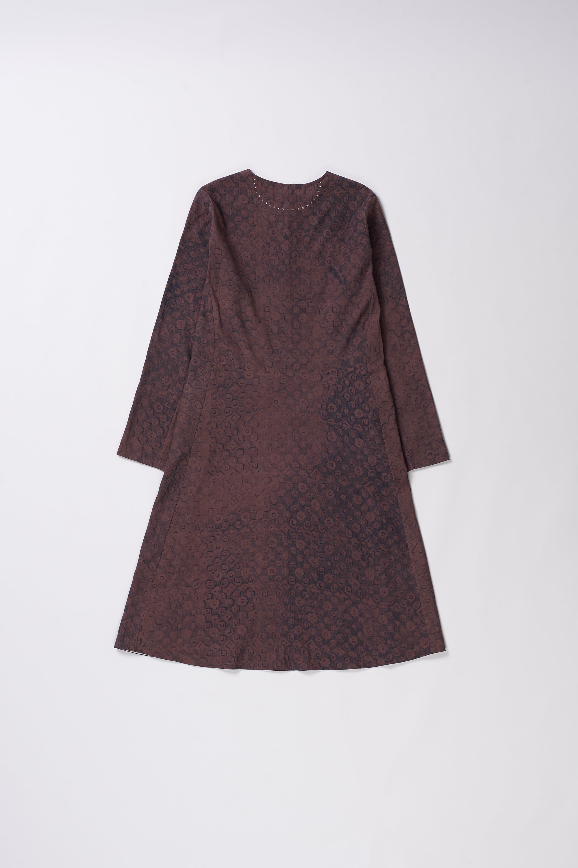 Burnt Umber with Block Print Cotton Silk Dress