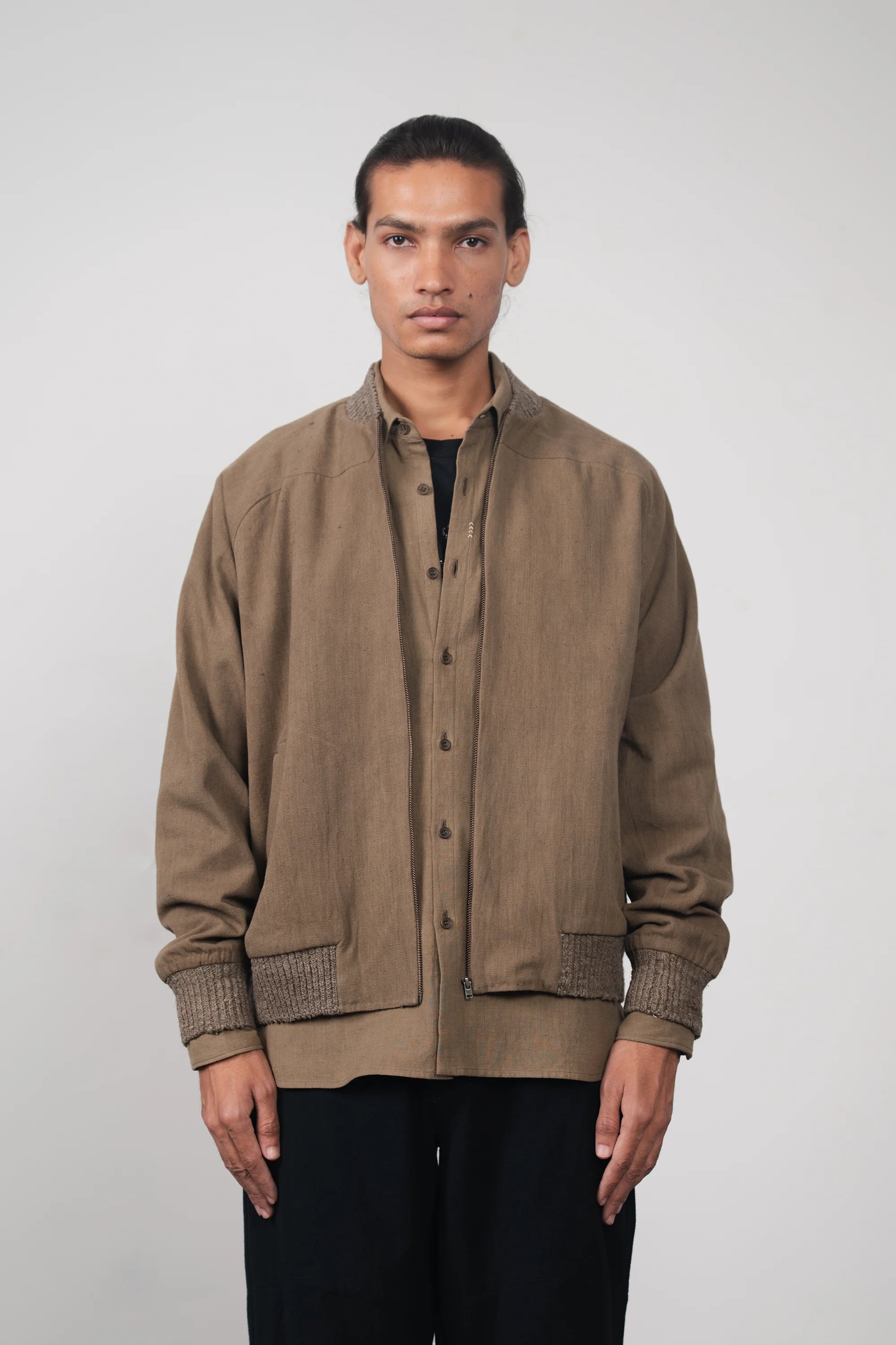 Cropped Khakhi Green Bomber Jacket