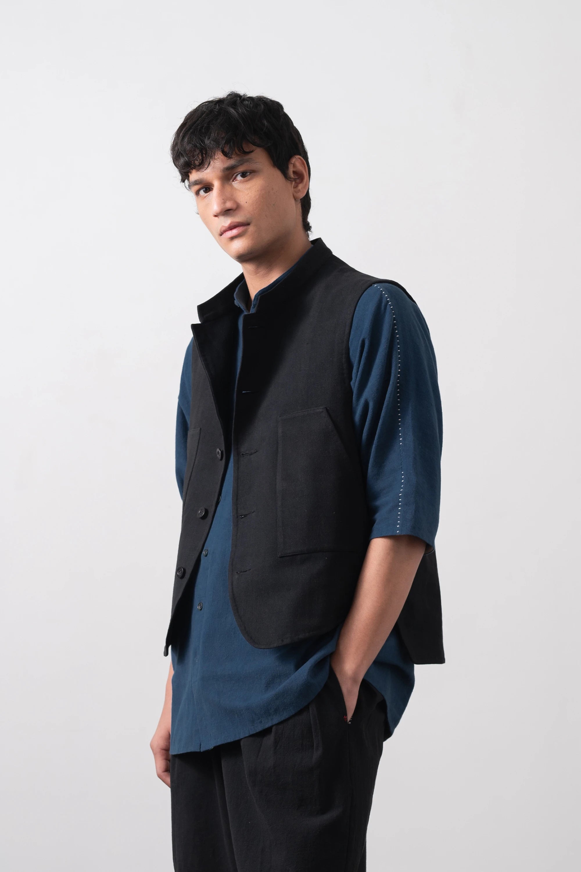 Black Sleeveless Cotton Vest