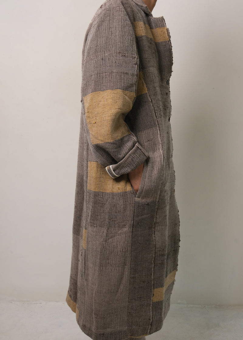 HANDWOVEN IN MERINO WOOL WITH COTTON AND SILK SCRAP FABRIC STRIPS