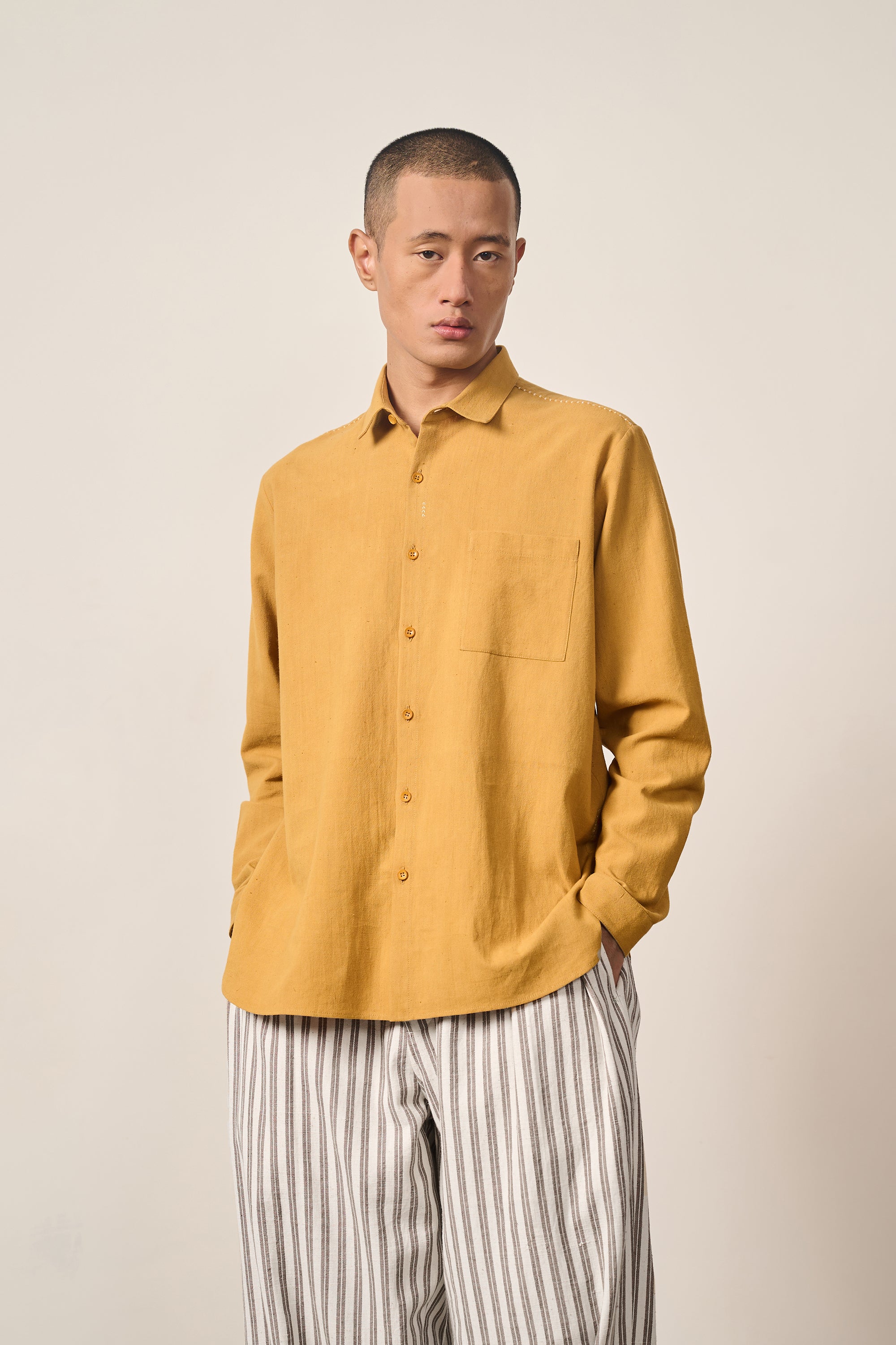 MUSTARD YELLOW COTTON UNISEX SHIRT
