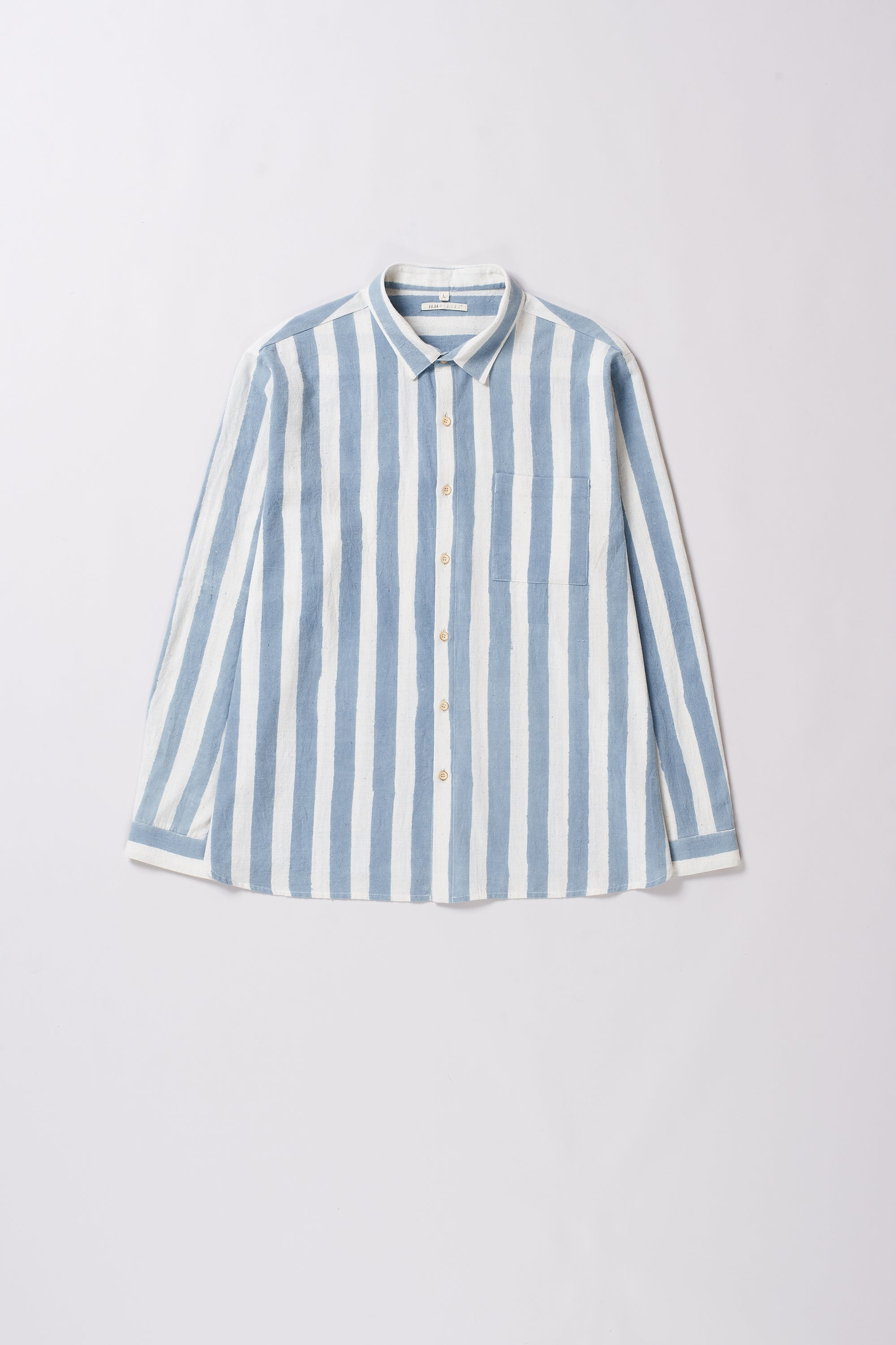 LIGHT INDIGO SCREEN PRINTED COTTON SHIRT