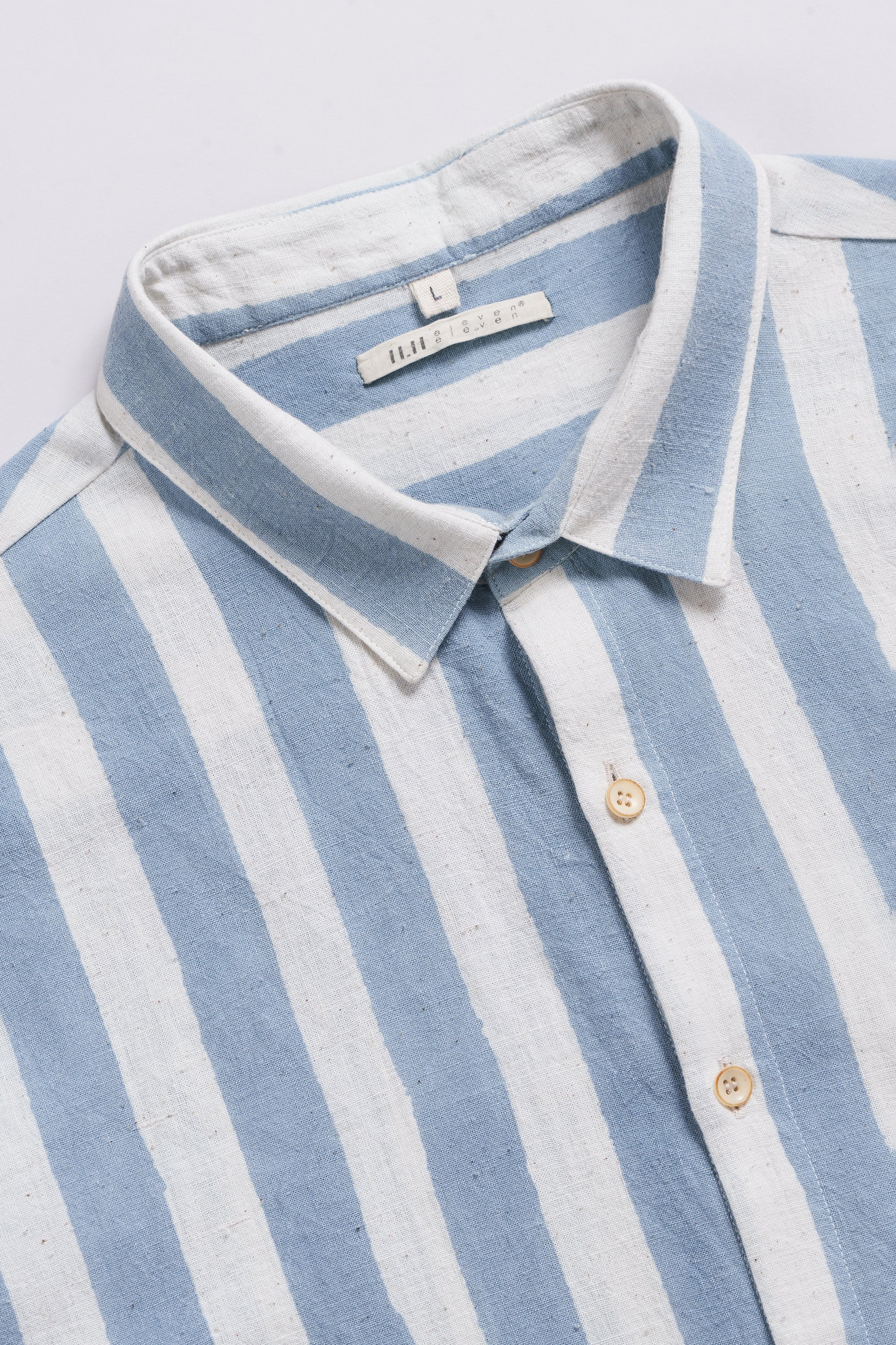 LIGHT INDIGO SCREEN PRINTED COTTON SHIRT