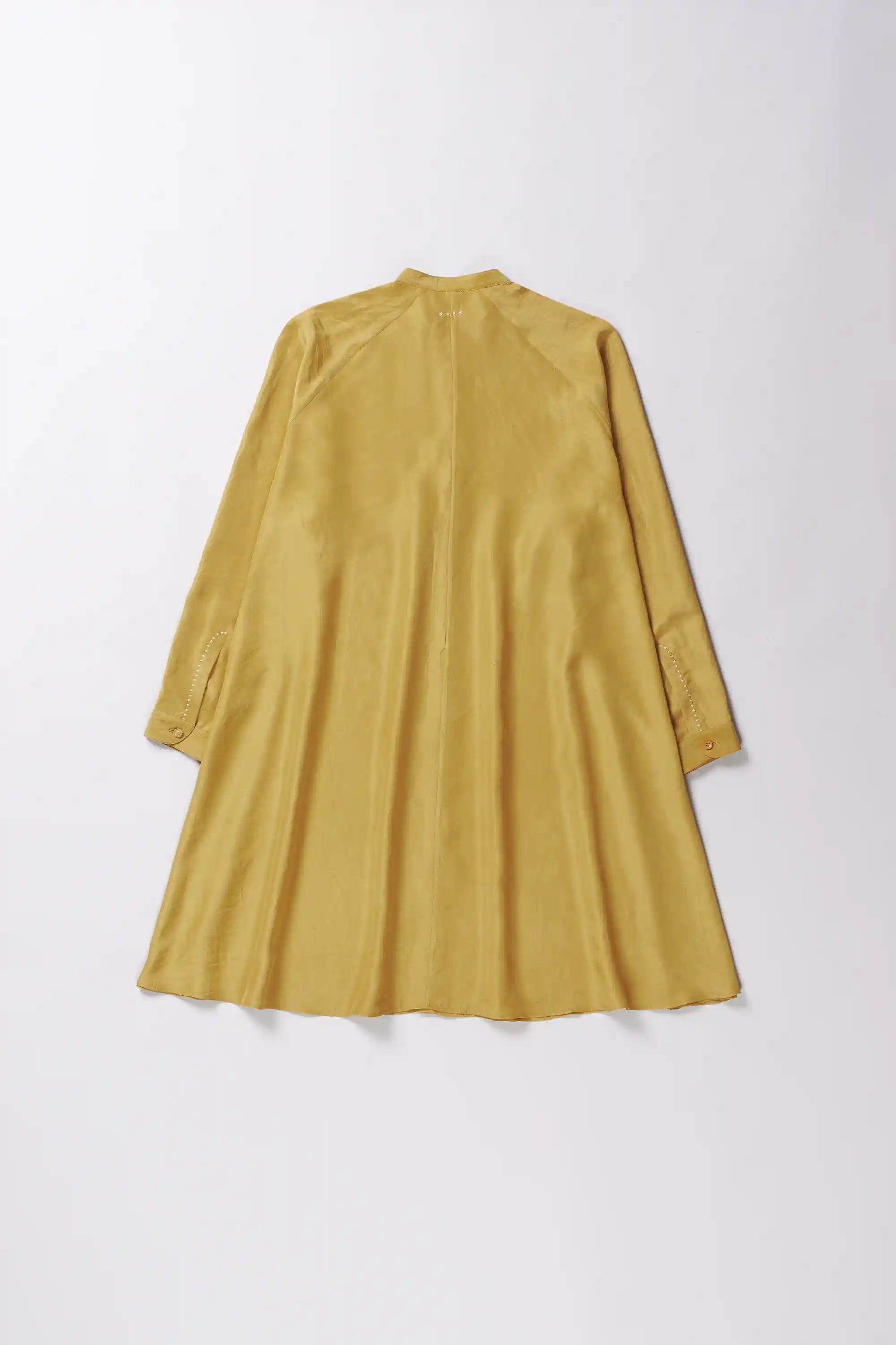 Silk ochre yellow full-sleeves dress 