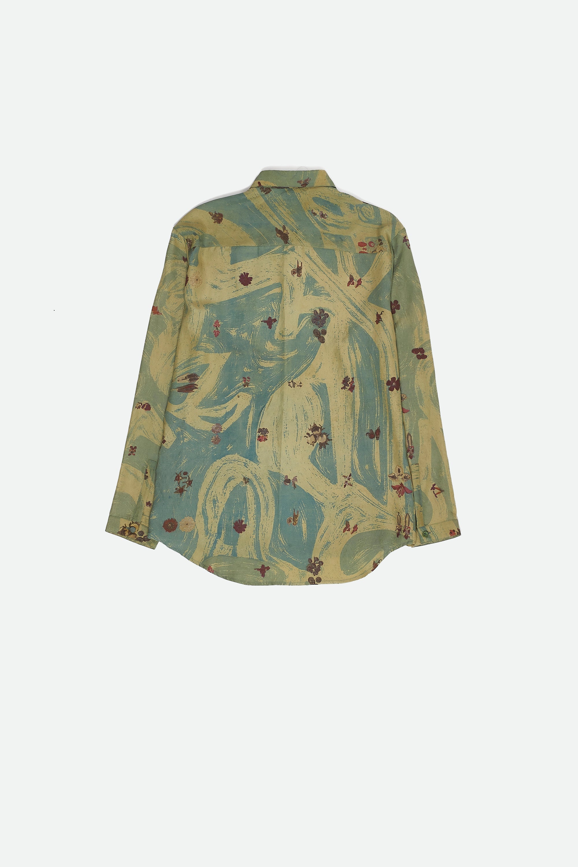 AQUA BLUE SCREEN PRINTED SILK SHIRT