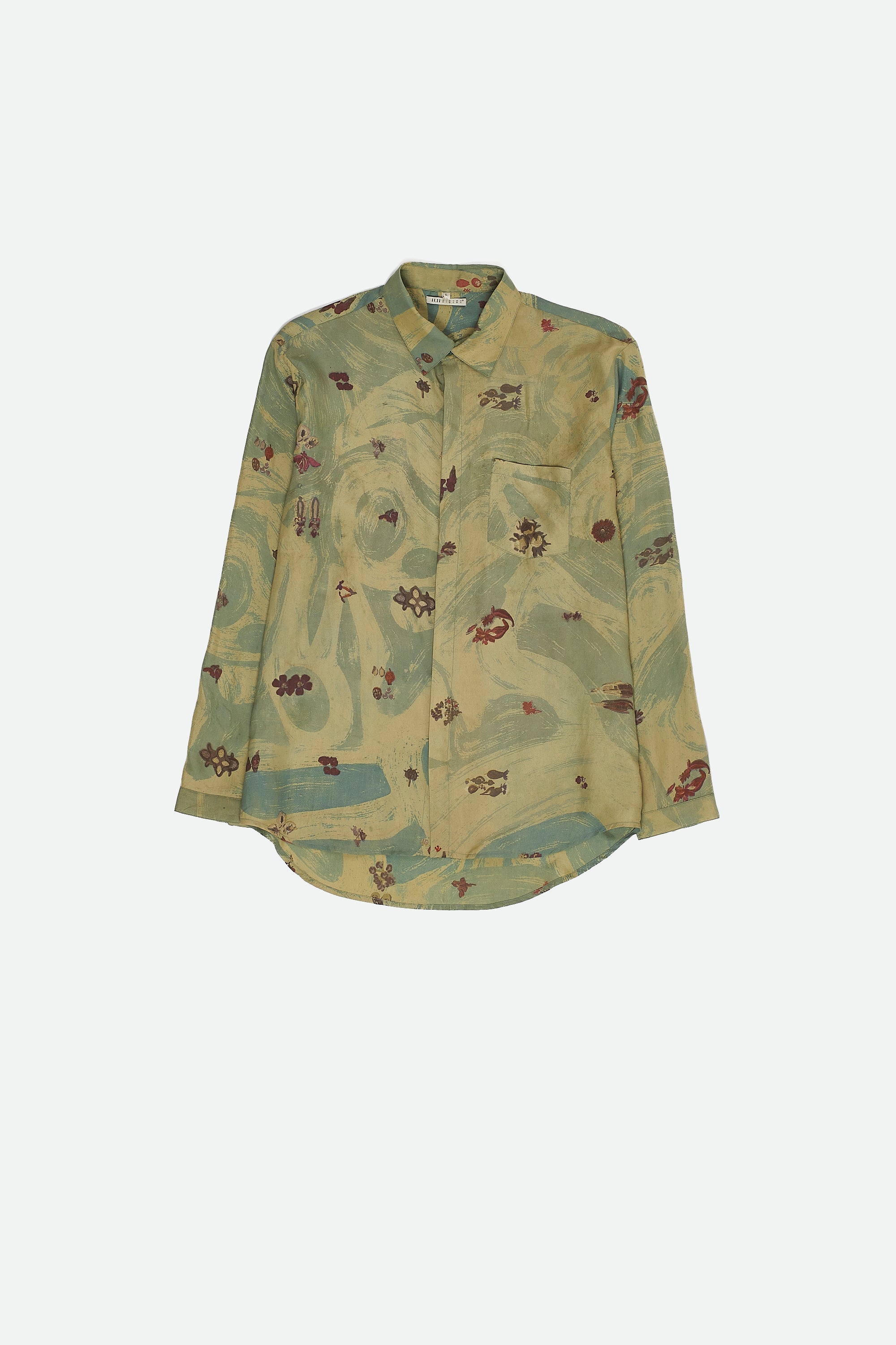 AQUA BLUE SCREEN PRINTED SILK SHIRT