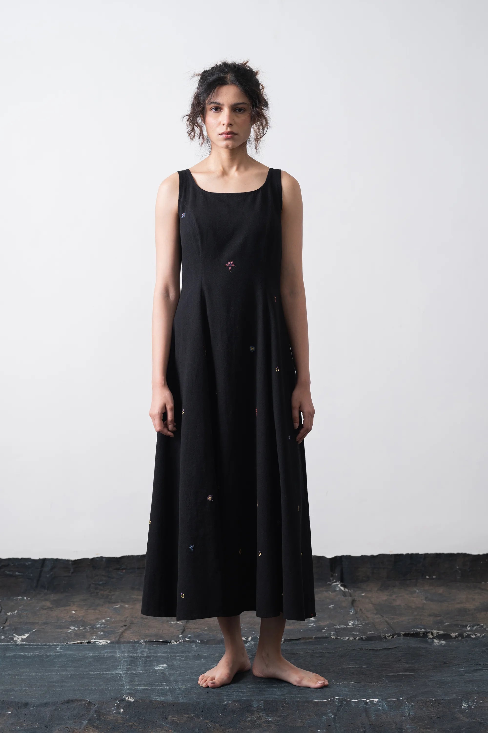 Hand Detailed Princess Cut Dress in Black