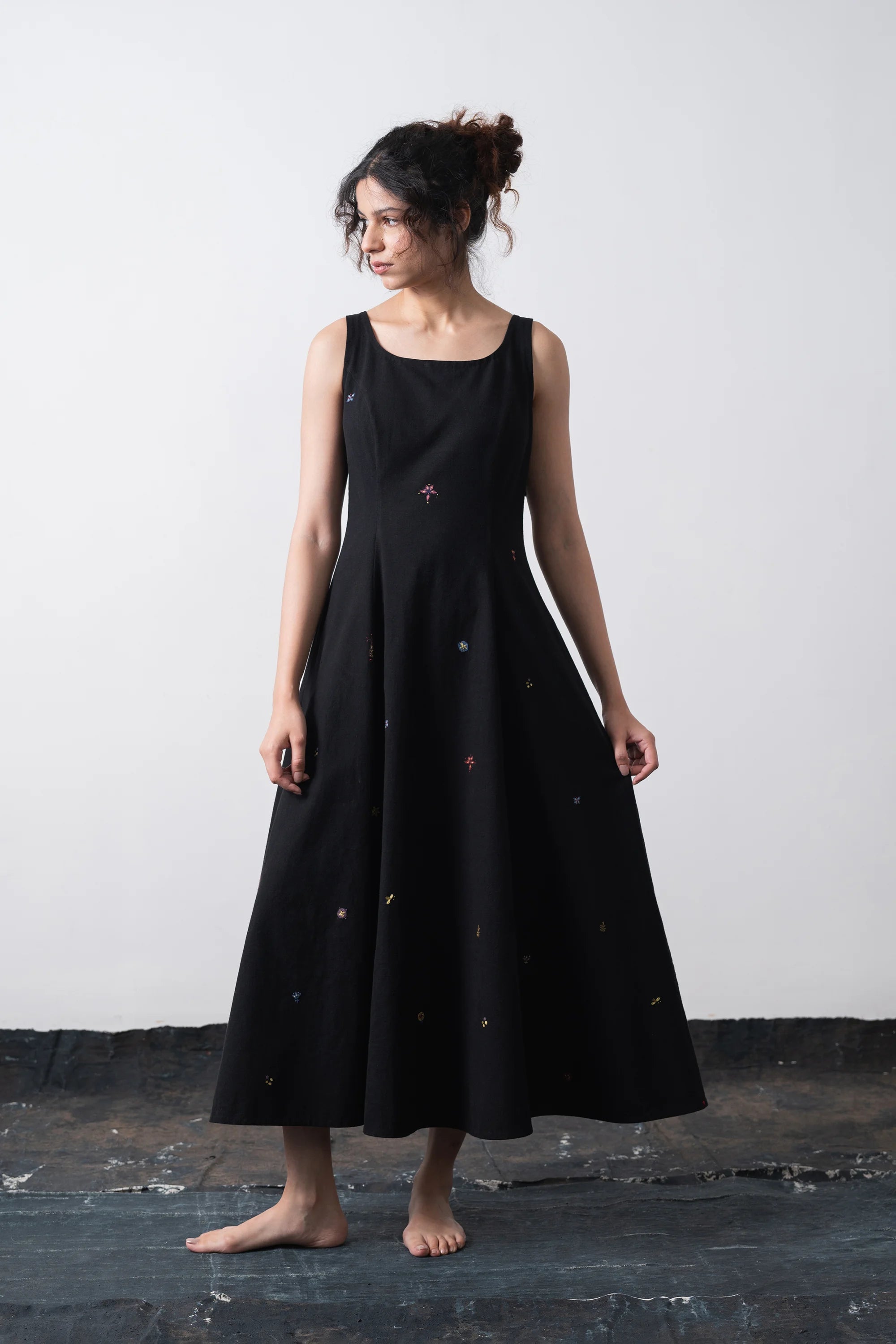 Hand Detailed Princess Cut Dress in Black