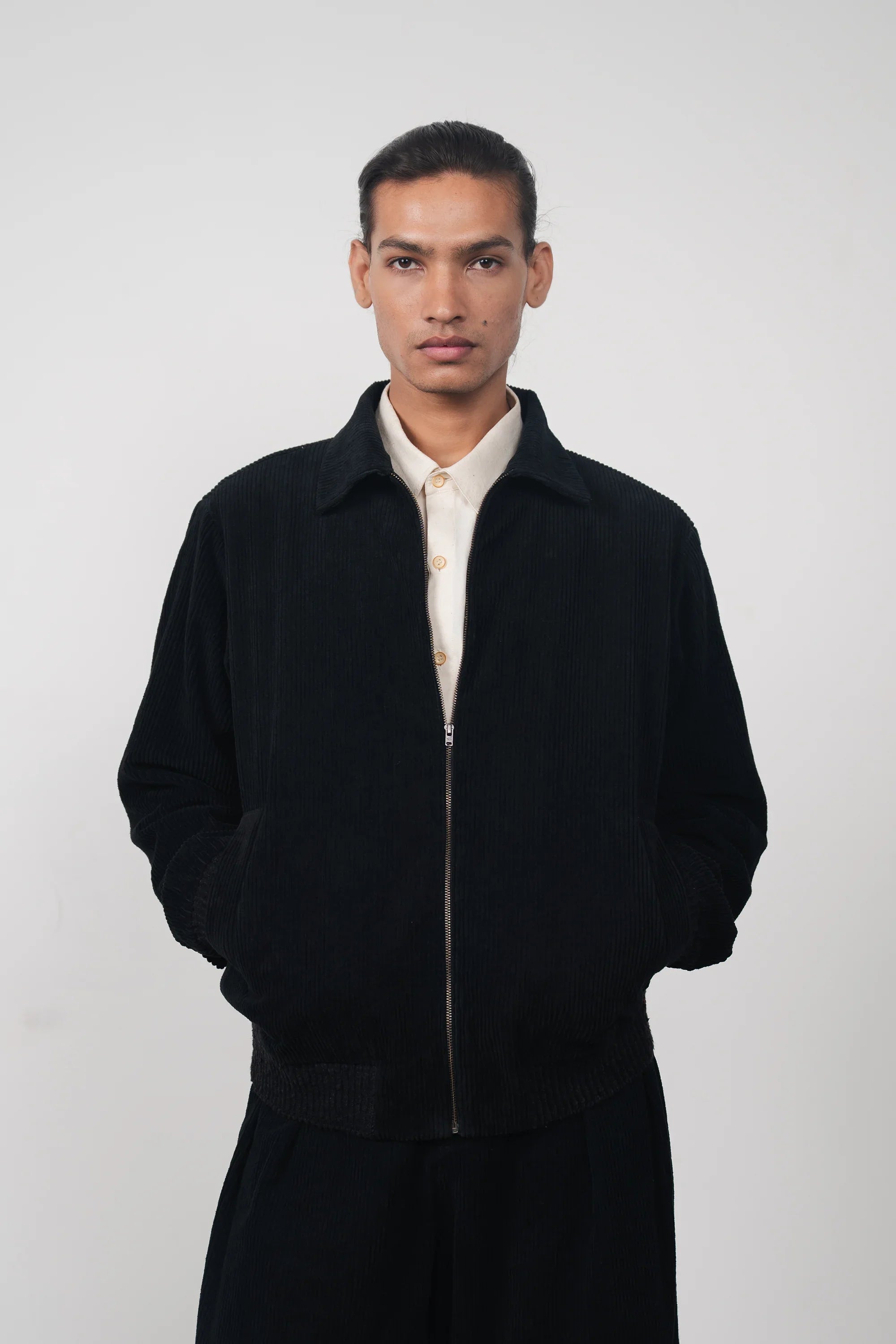 BLACK CORDUROY BOMBER JACKET