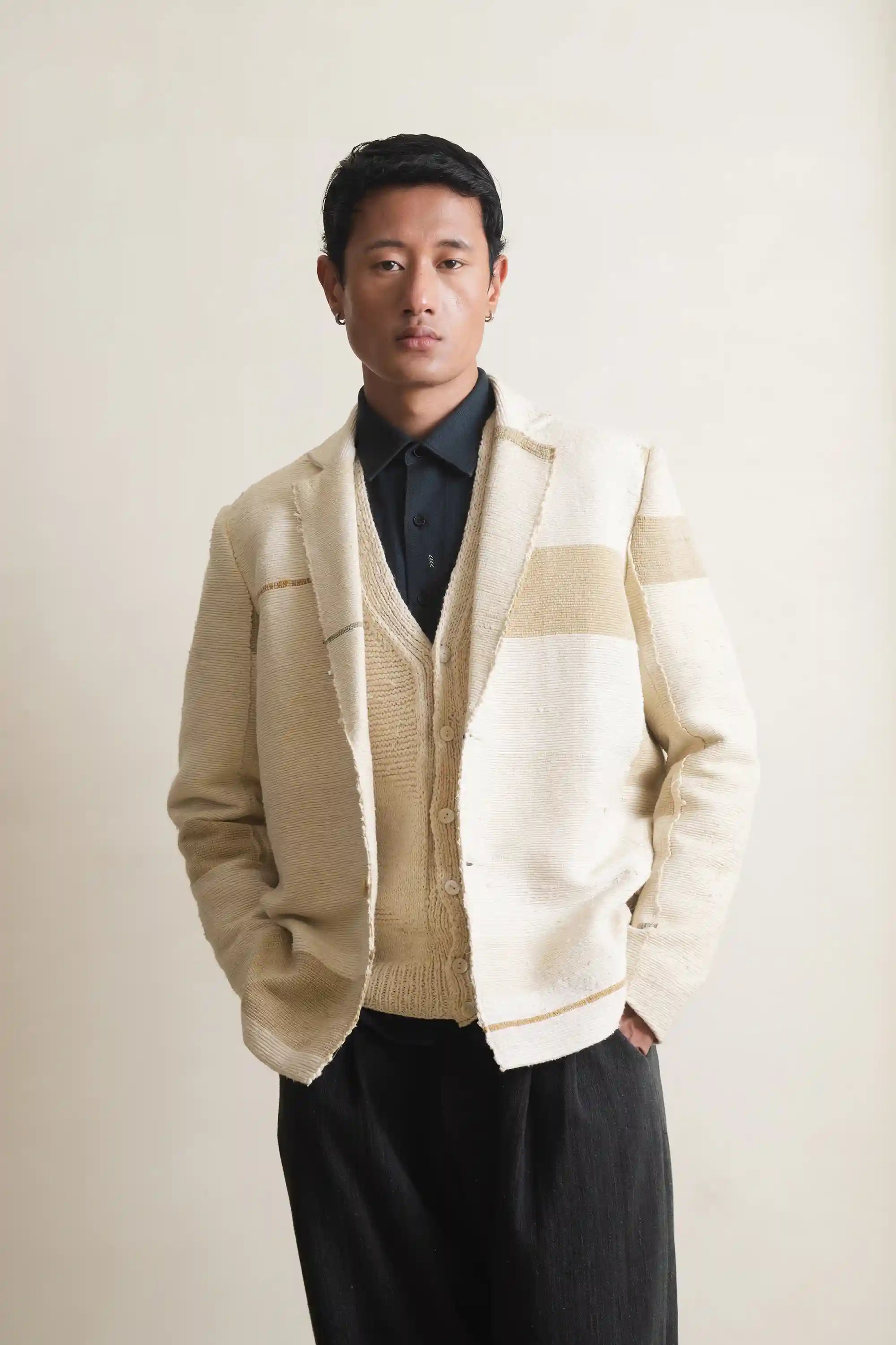 Statement Patchwork Jacket in Ecru