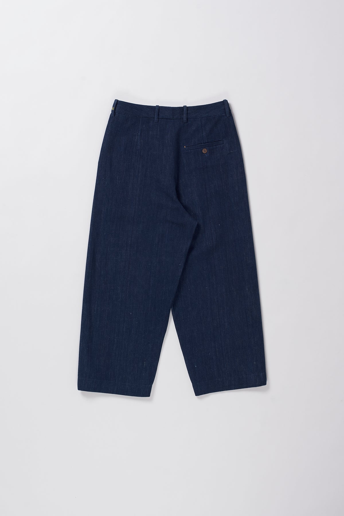 Back image of blue pants on a light grey background