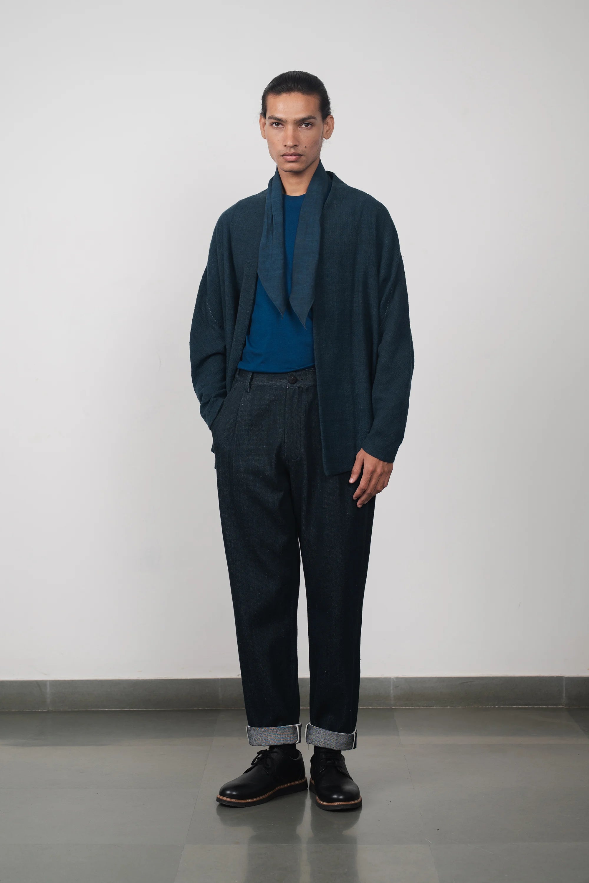 Midnight Indigo Denim Pleated Trousers